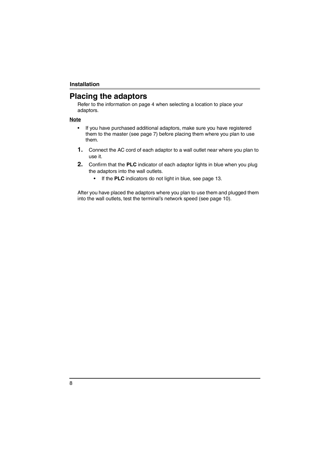 Panasonic BL-PA100A important safety instructions Placing the adaptors, Installation 