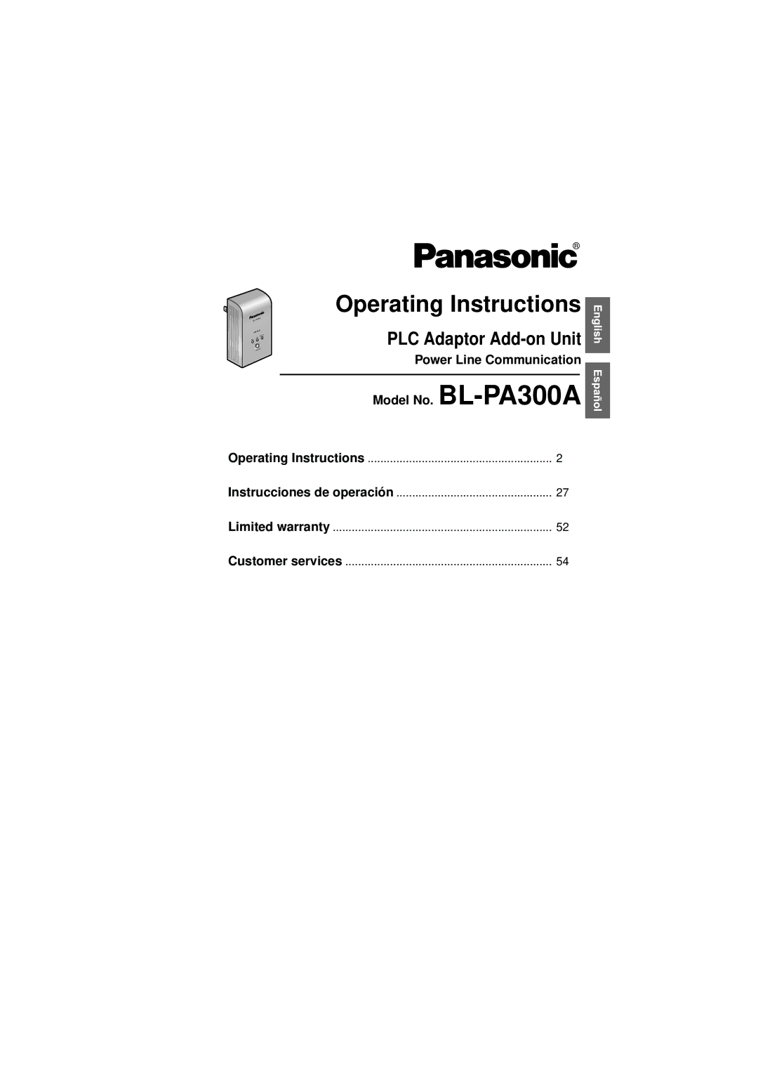 Panasonic BL-PA300A operating instructions Operating Instructions, PLC Adaptor Add-on Unit 