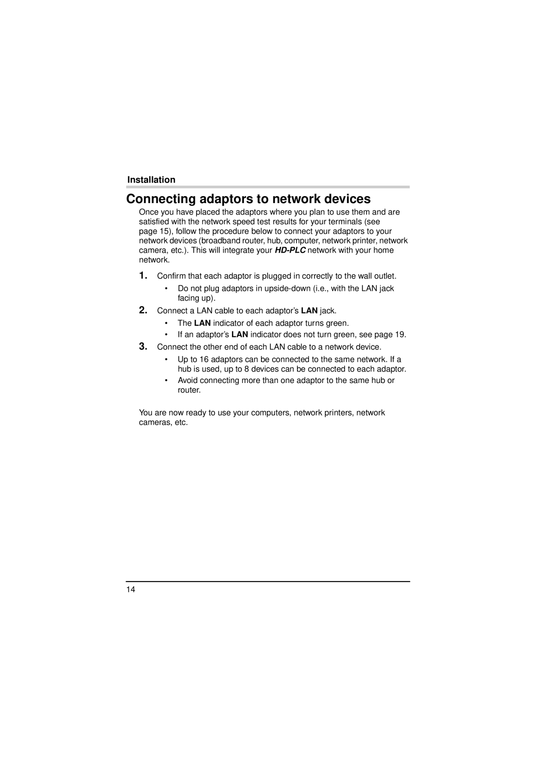 Panasonic BL-PA300A operating instructions Connecting adaptors to network devices 