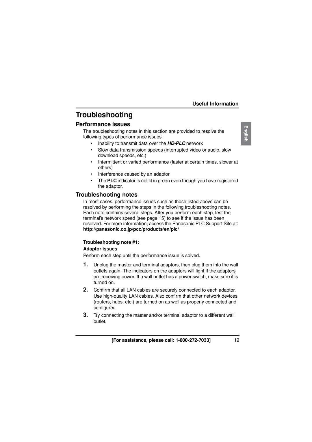 Panasonic BL-PA300A Performance issues, Troubleshooting notes, Troubleshooting note #1 Adaptor issues 