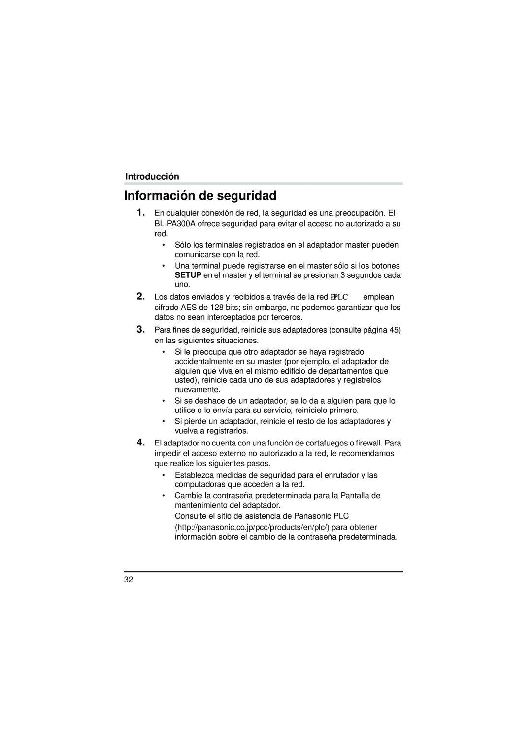 Panasonic BL-PA300A operating instructions Información de seguridad 