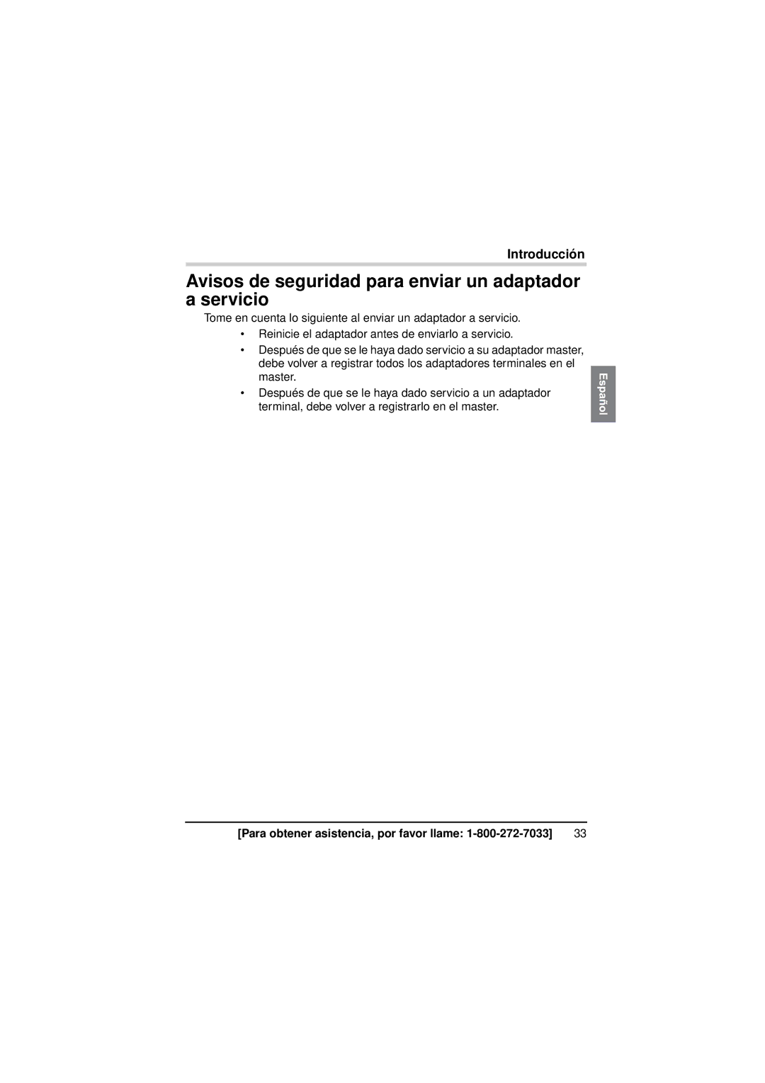 Panasonic BL-PA300A operating instructions Avisos de seguridad para enviar un adaptador a servicio 