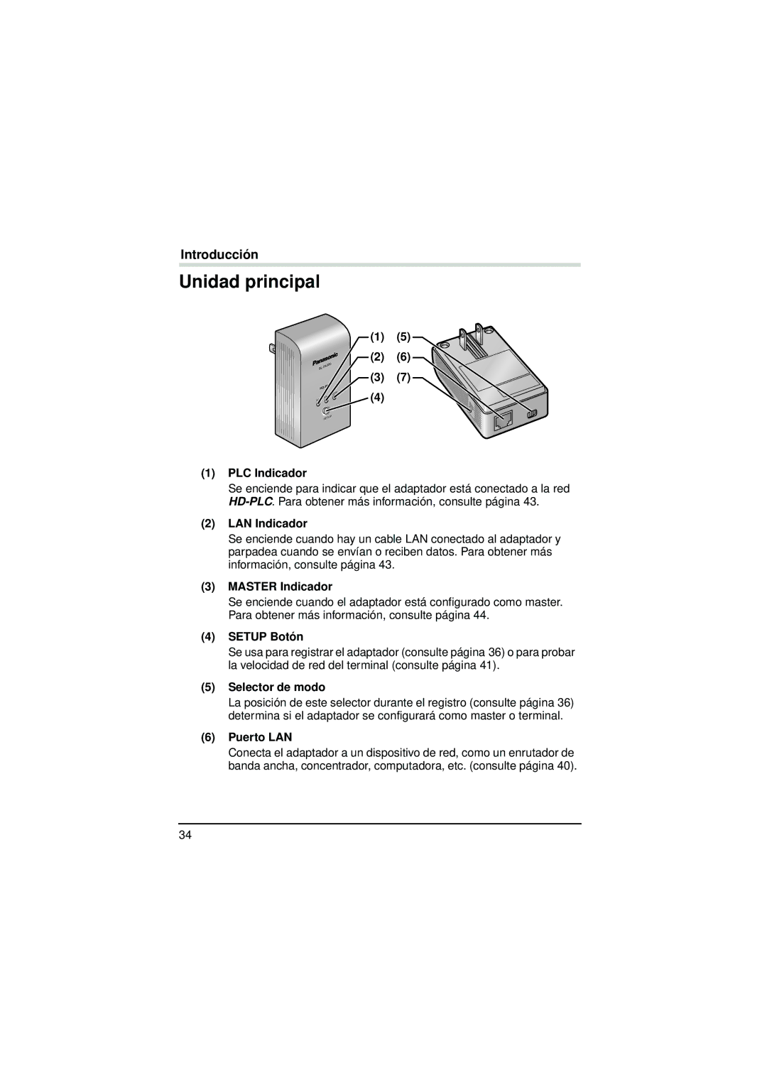 Panasonic BL-PA300A operating instructions Unidad principal 