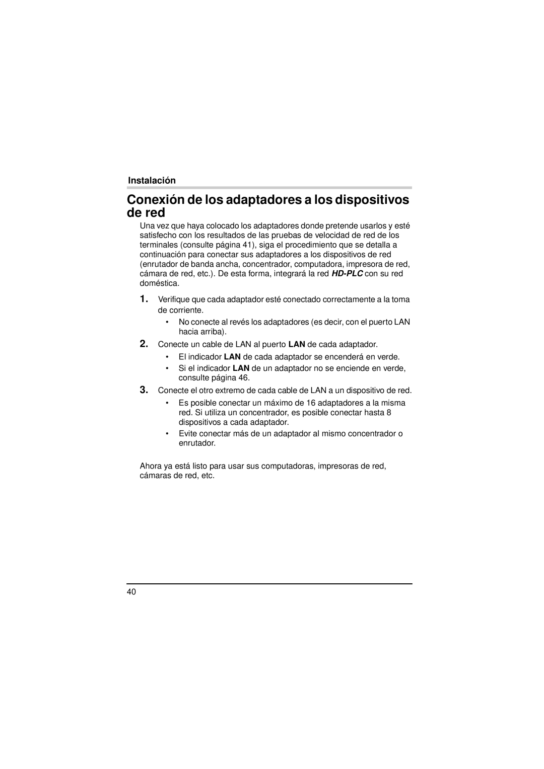 Panasonic BL-PA300A operating instructions Conexión de los adaptadores a los dispositivos de red 