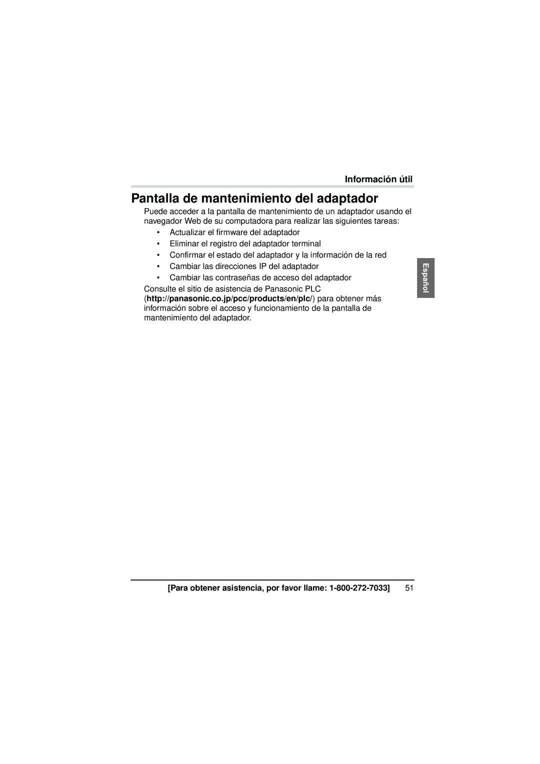 Panasonic BL-PA300A operating instructions Pantalla de mantenimiento del adaptador 