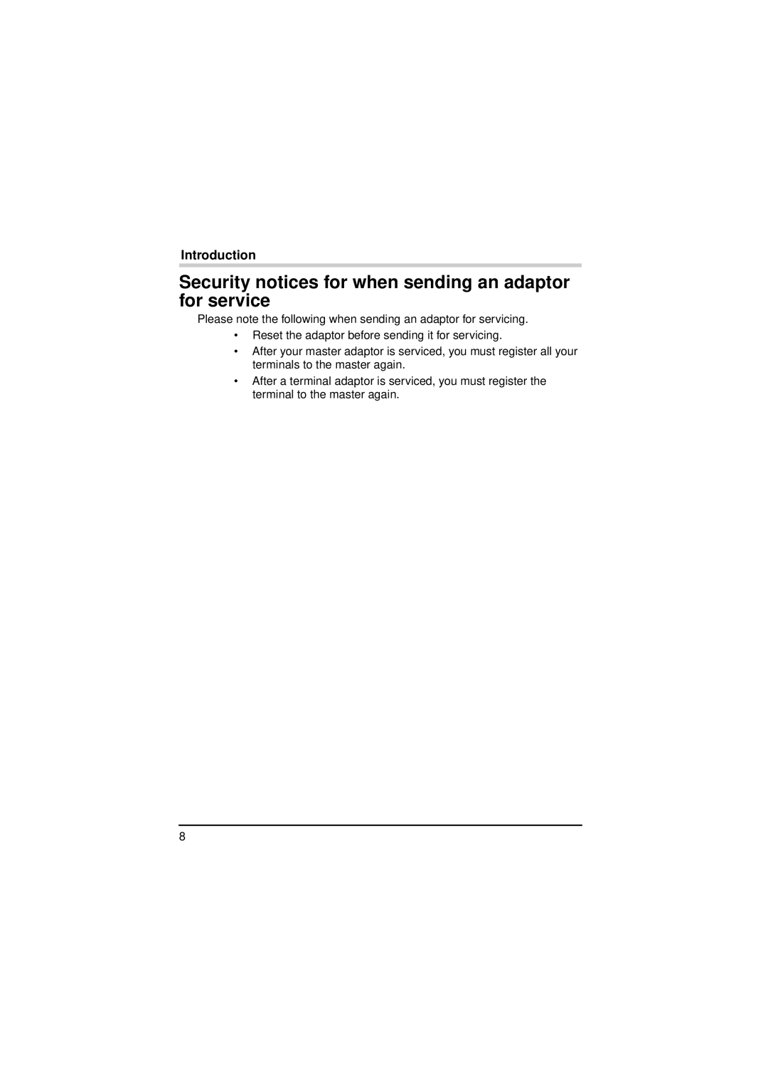 Panasonic BL-PA300A operating instructions Security notices for when sending an adaptor for service 