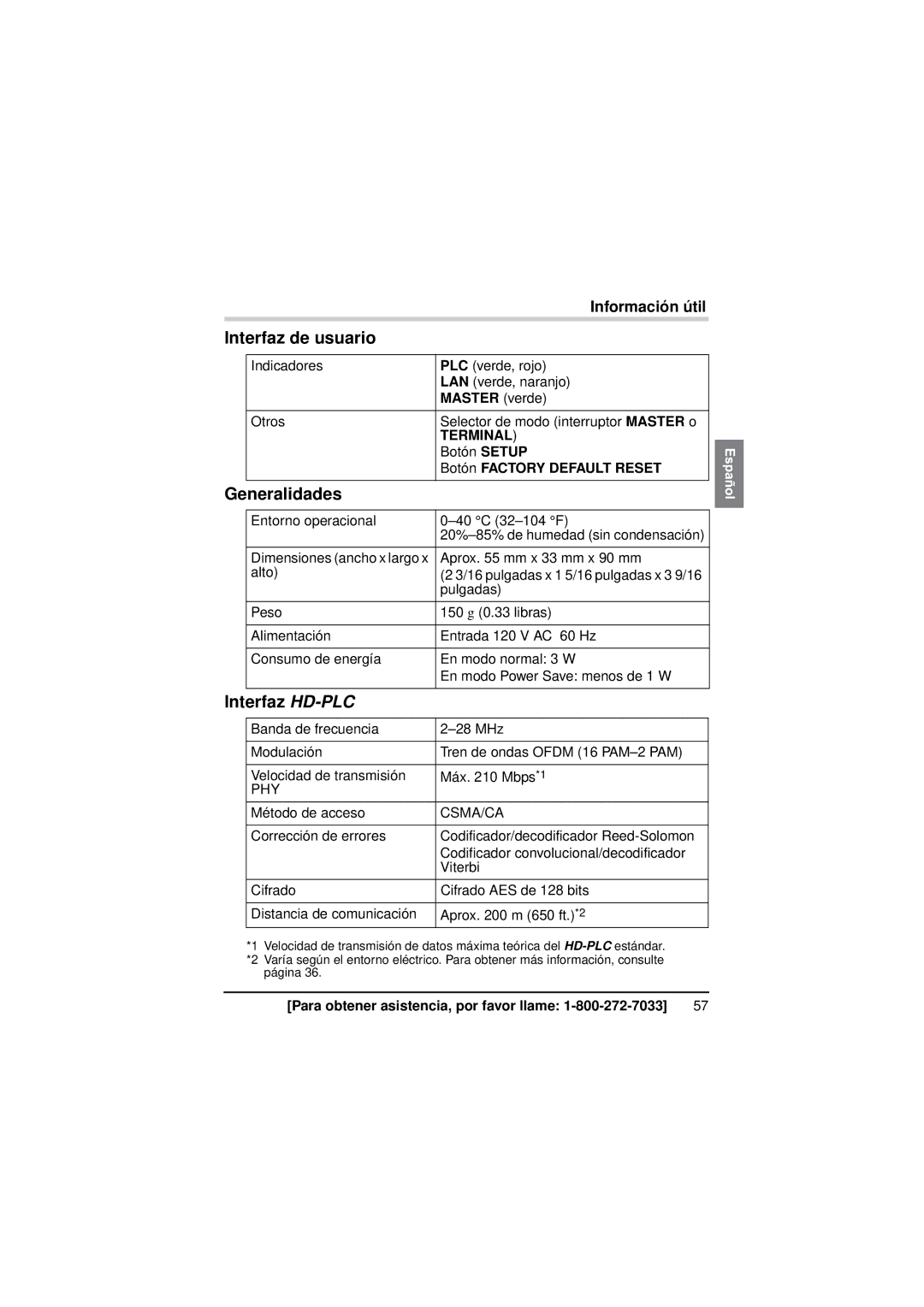 Panasonic BL-PA300KTA Interfaz de usuario, Generalidades, Interfaz HD-PLC, Master verde, Botón Factory Default Reset 