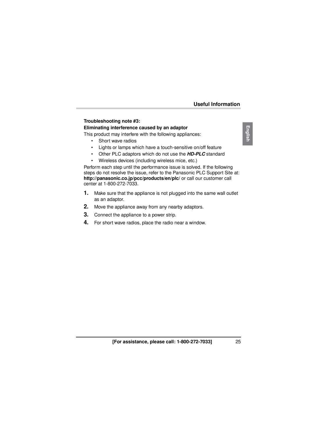 Panasonic BL-PA300KTA warranty Troubleshooting note #3 Eliminating interference caused by an adaptor, Useful Information 