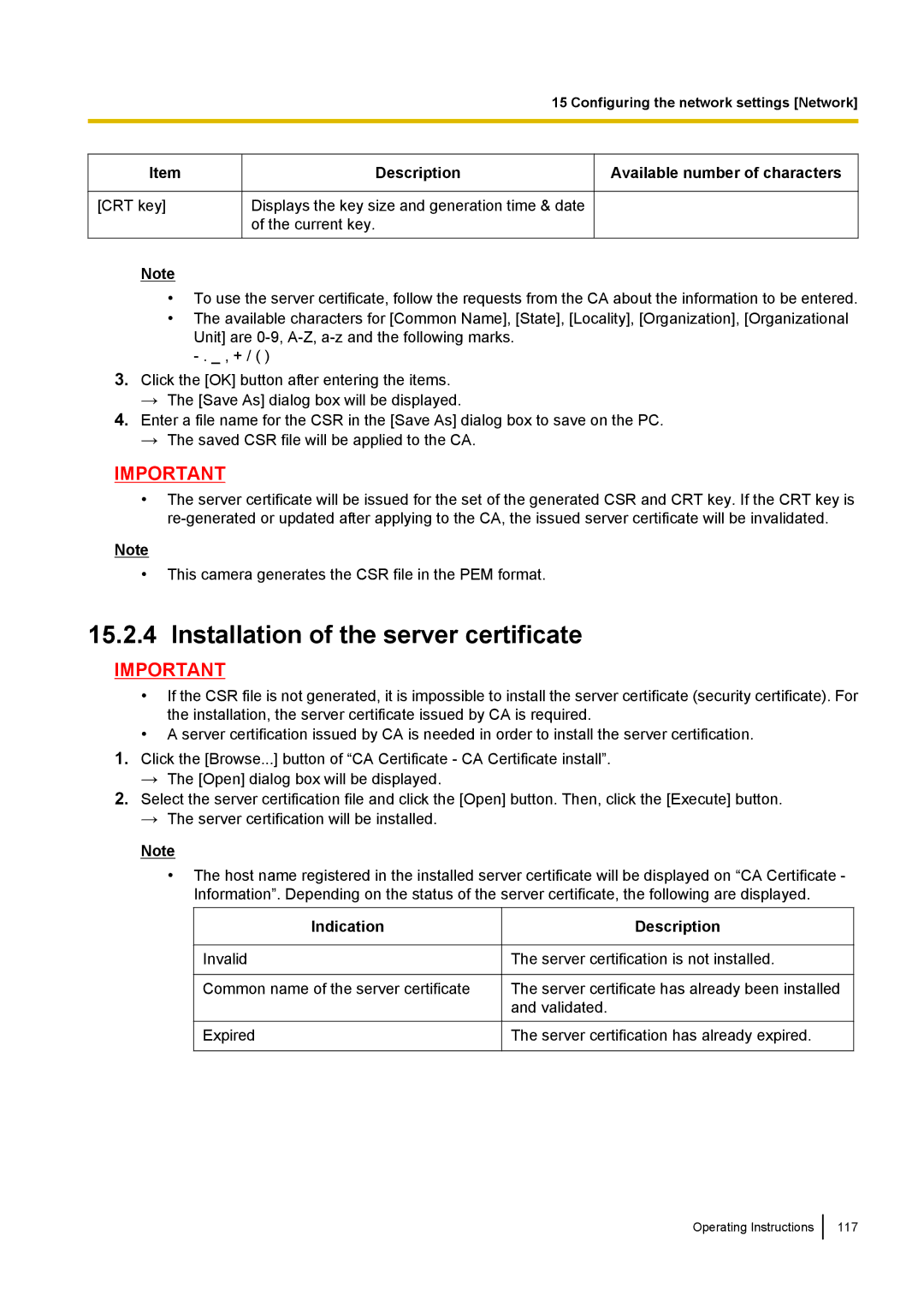 Panasonic BL-VT164W, BL-VP104W, BL-VP100 manual Installation of the server certificate 