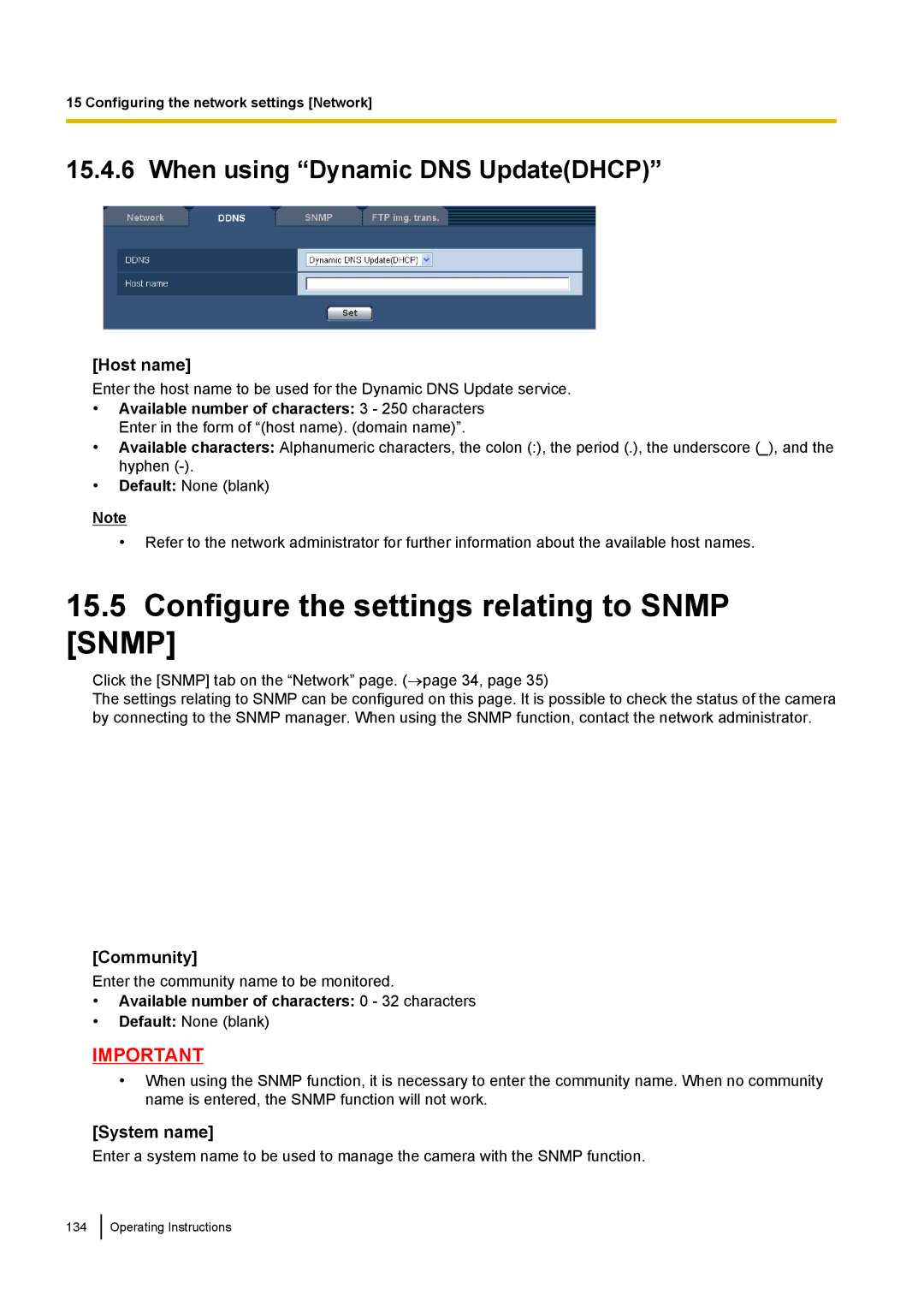 Panasonic BL-VP104W, BL-VT164W, BL-VP100 manual Configure the settings relating to Snmp Snmp, Community, System name 