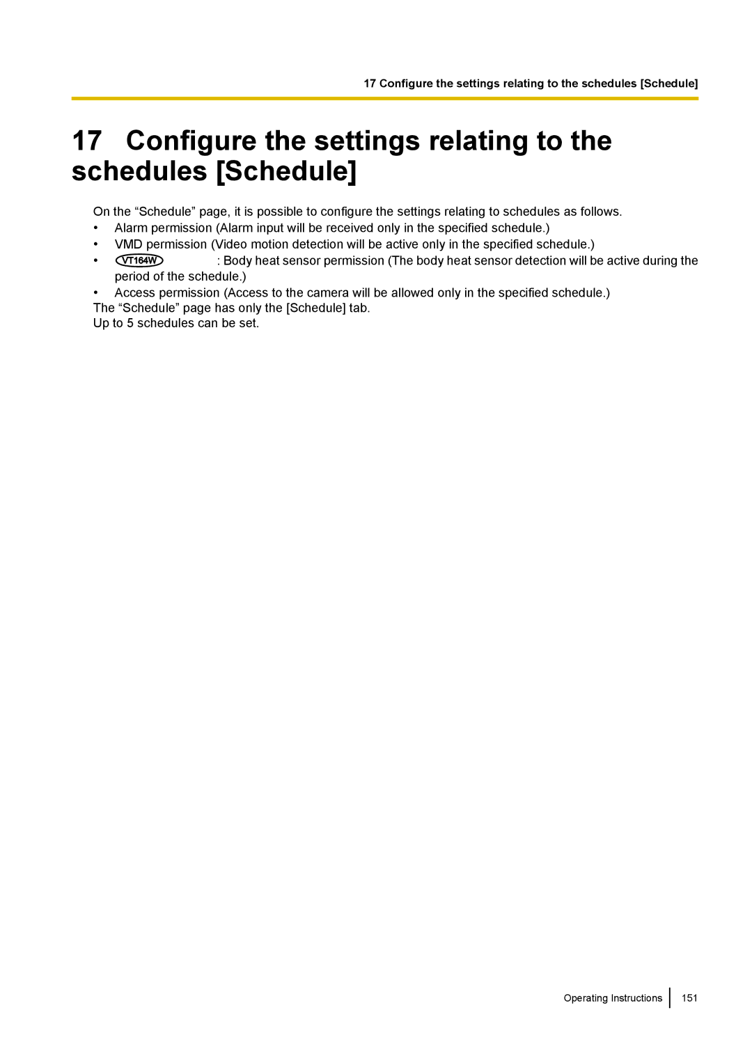 Panasonic BL-VP100, BL-VT164W, BL-VP104W manual Configure the settings relating to the schedules Schedule 