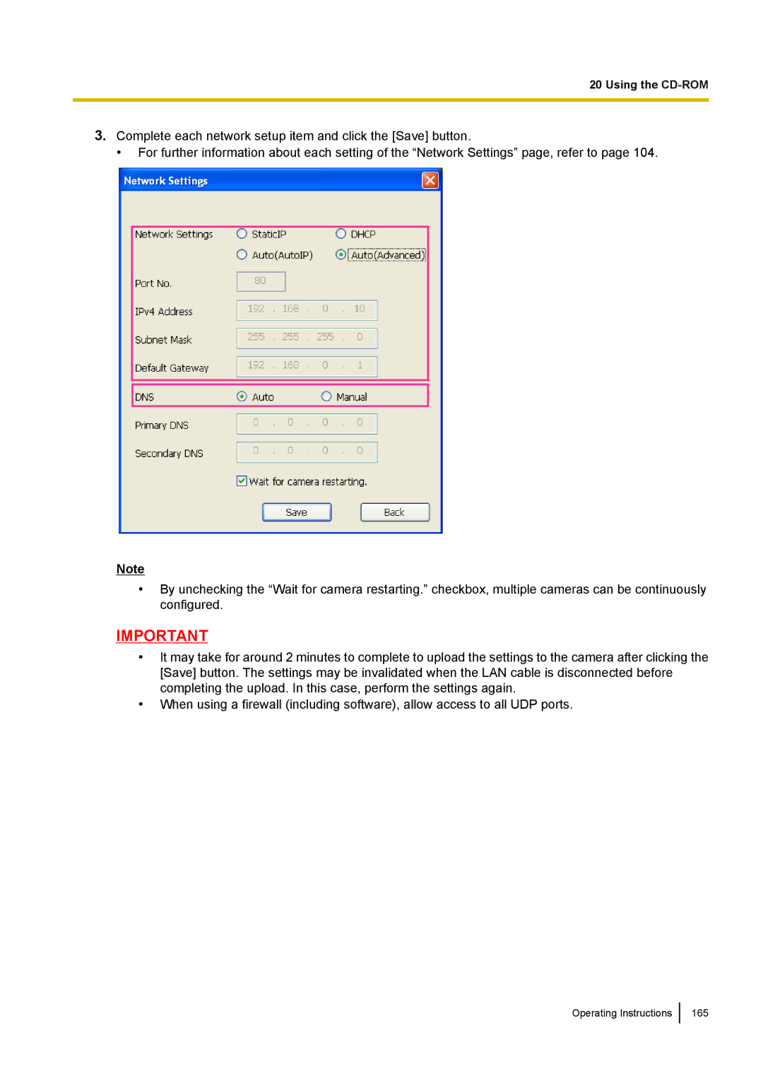 Panasonic BL-VT164W, BL-VP104W, BL-VP100 manual Operating Instructions 165 