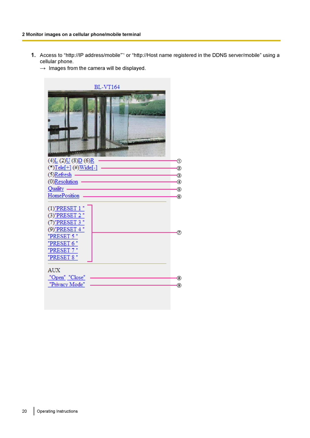 Panasonic BL-VT164W, BL-VP104W, BL-VP100 manual Monitor images on a cellular phone/mobile terminal 