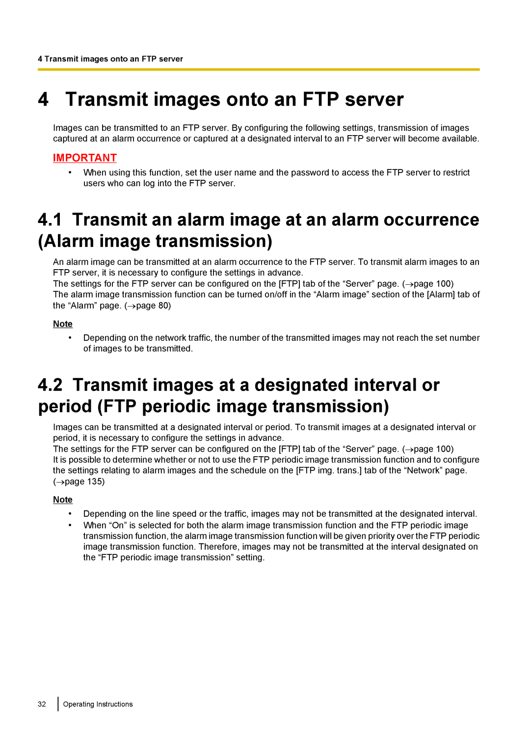 Panasonic BL-VT164W, BL-VP104W, BL-VP100 manual Transmit images onto an FTP server 