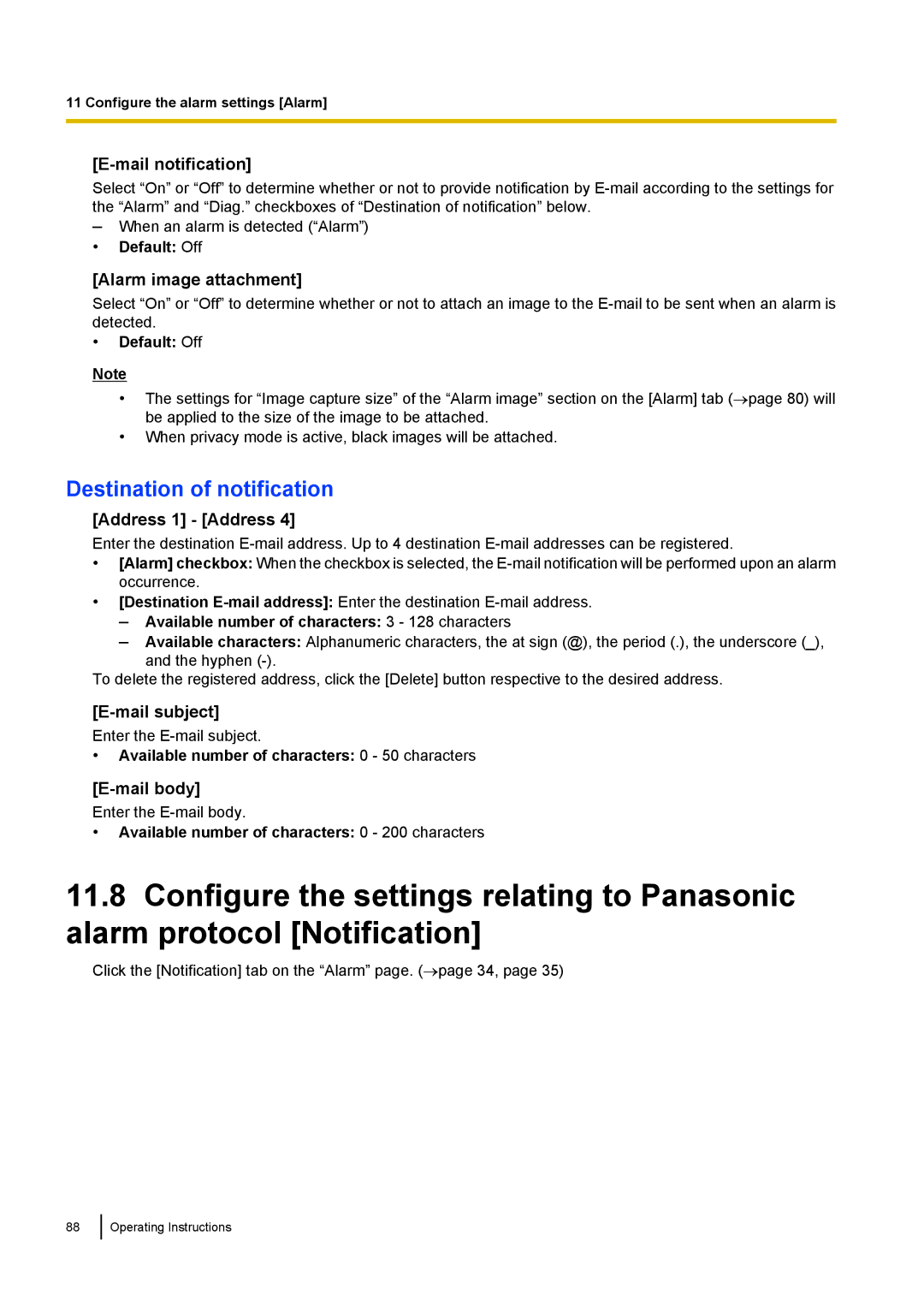 Panasonic BL-VT164W, BL-VP104W, BL-VP100 manual Destination of notification 