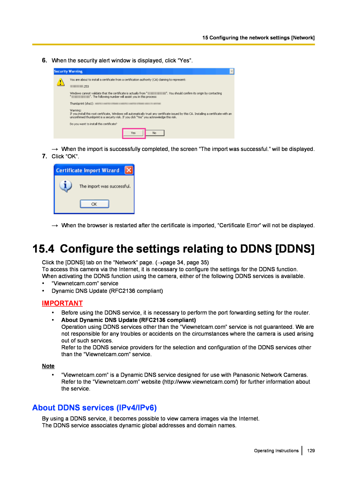 Panasonic BL-VT164W, BL-VP104W, BL-VP100 15.4Configure the settings relating to DDNS DDNS, About DDNS services IPv4/IPv6 