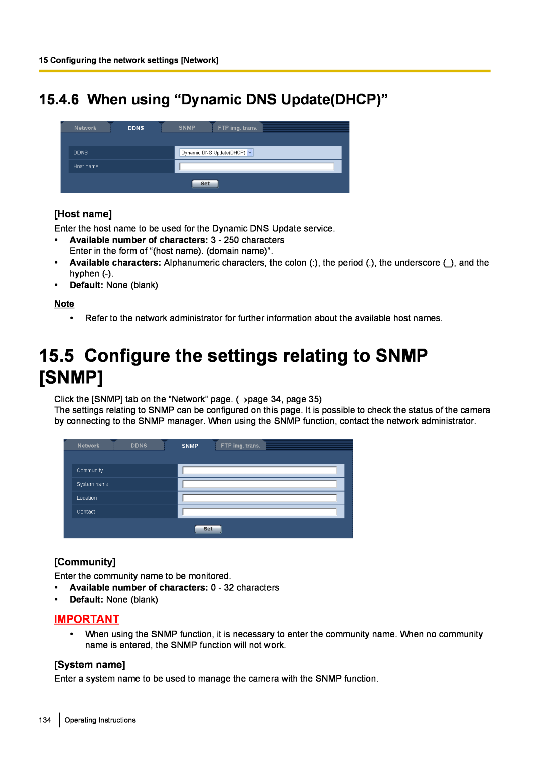 Panasonic BL-VP104W manual 15.5Configure the settings relating to SNMP SNMP, When using “Dynamic DNS UpdateDHCP”, Community 