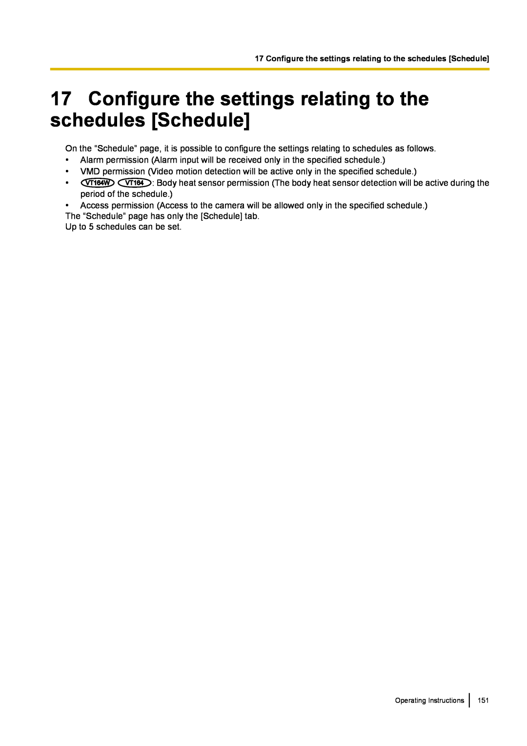 Panasonic BL-VP100, BL-VT164W, BL-VP104W manual period of the schedule 