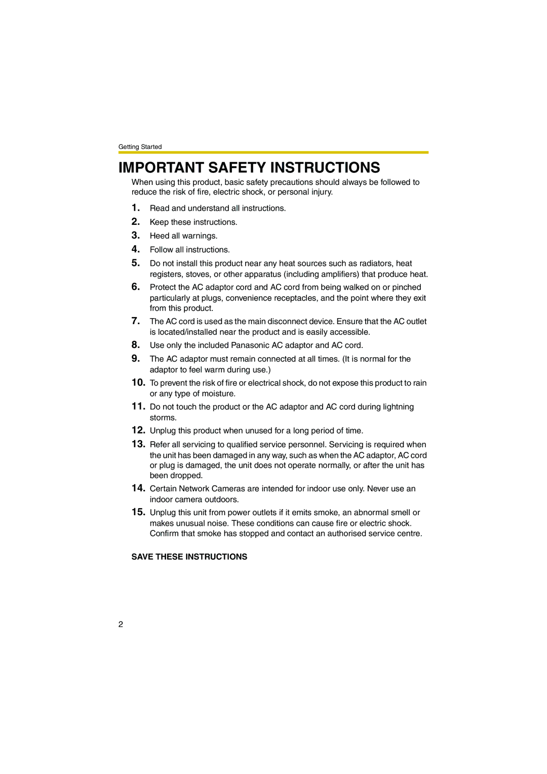 Panasonic BL-WV10 manual Important Safety Instructions 