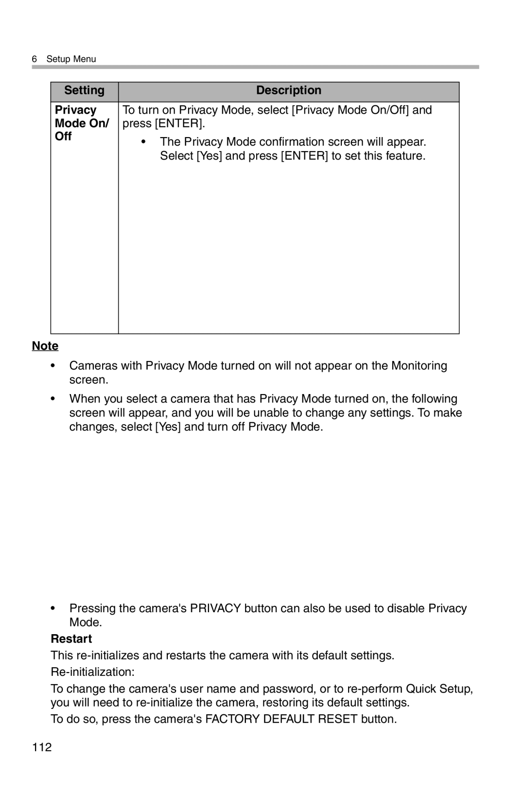 Panasonic BL-WV10A operating instructions Restart 