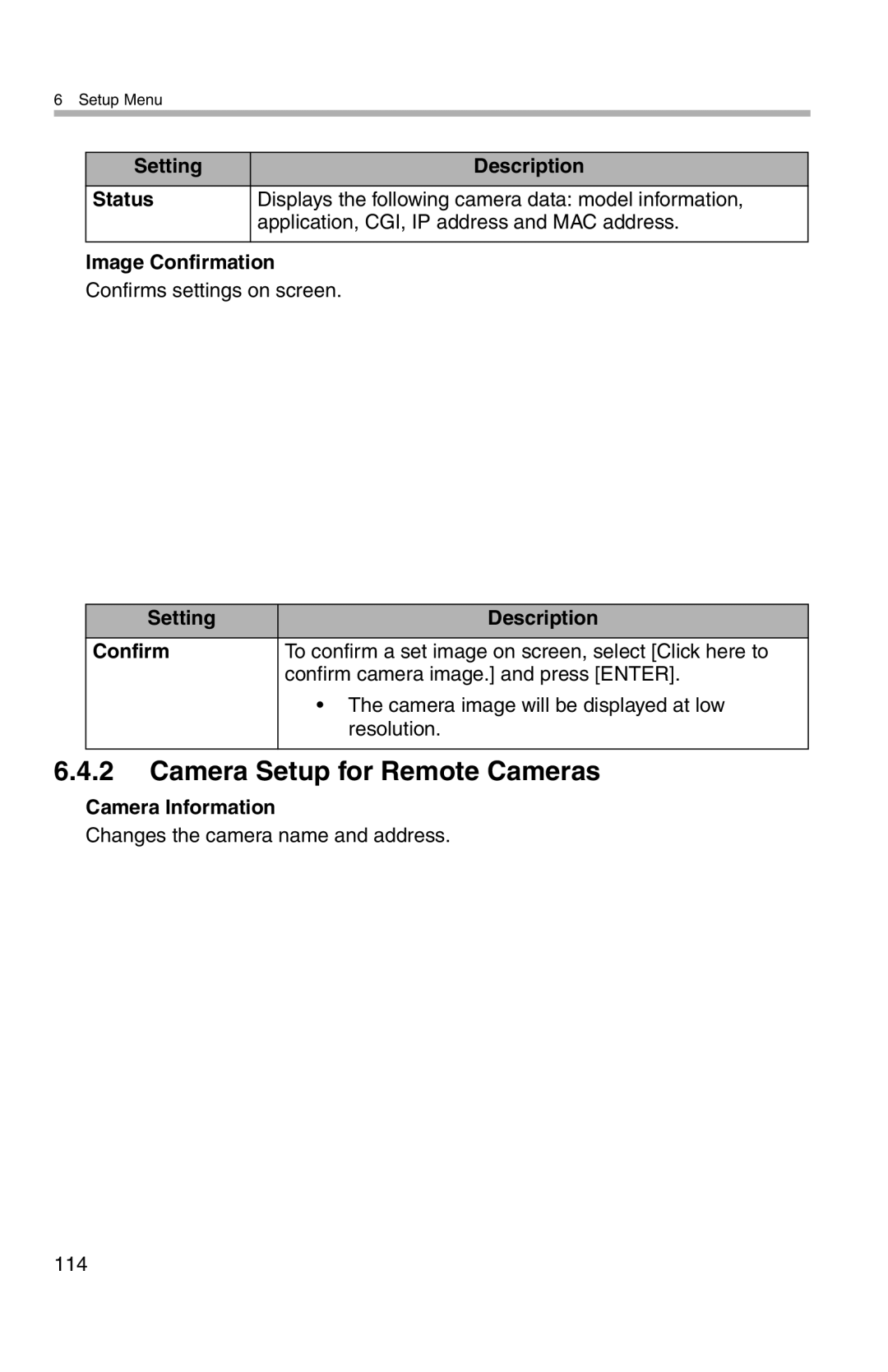 Panasonic BL-WV10A operating instructions Camera Setup for Remote Cameras, Confirms settings on screen, Camera Information 