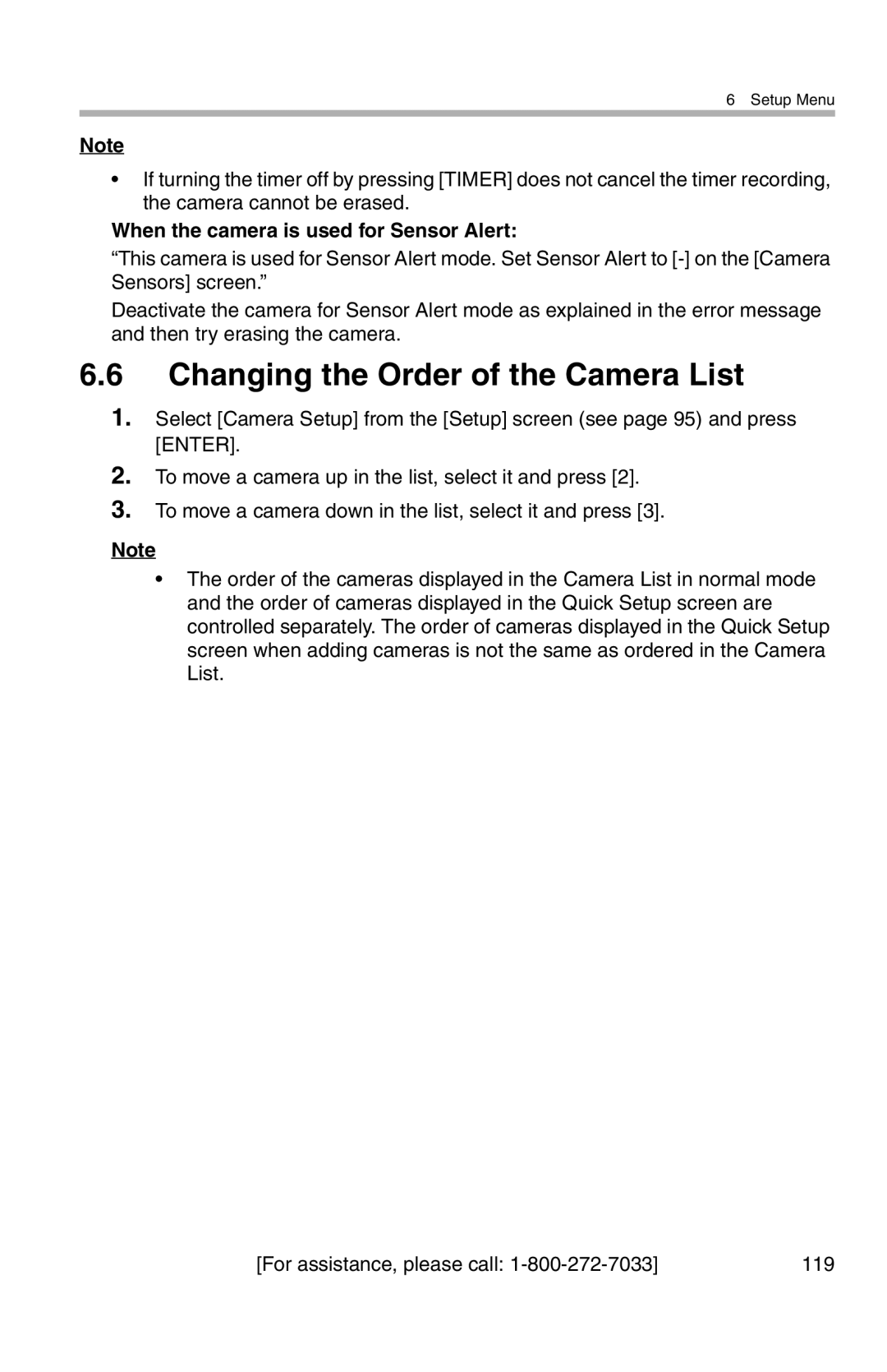 Panasonic BL-WV10A operating instructions Changing the Order of the Camera List, When the camera is used for Sensor Alert 