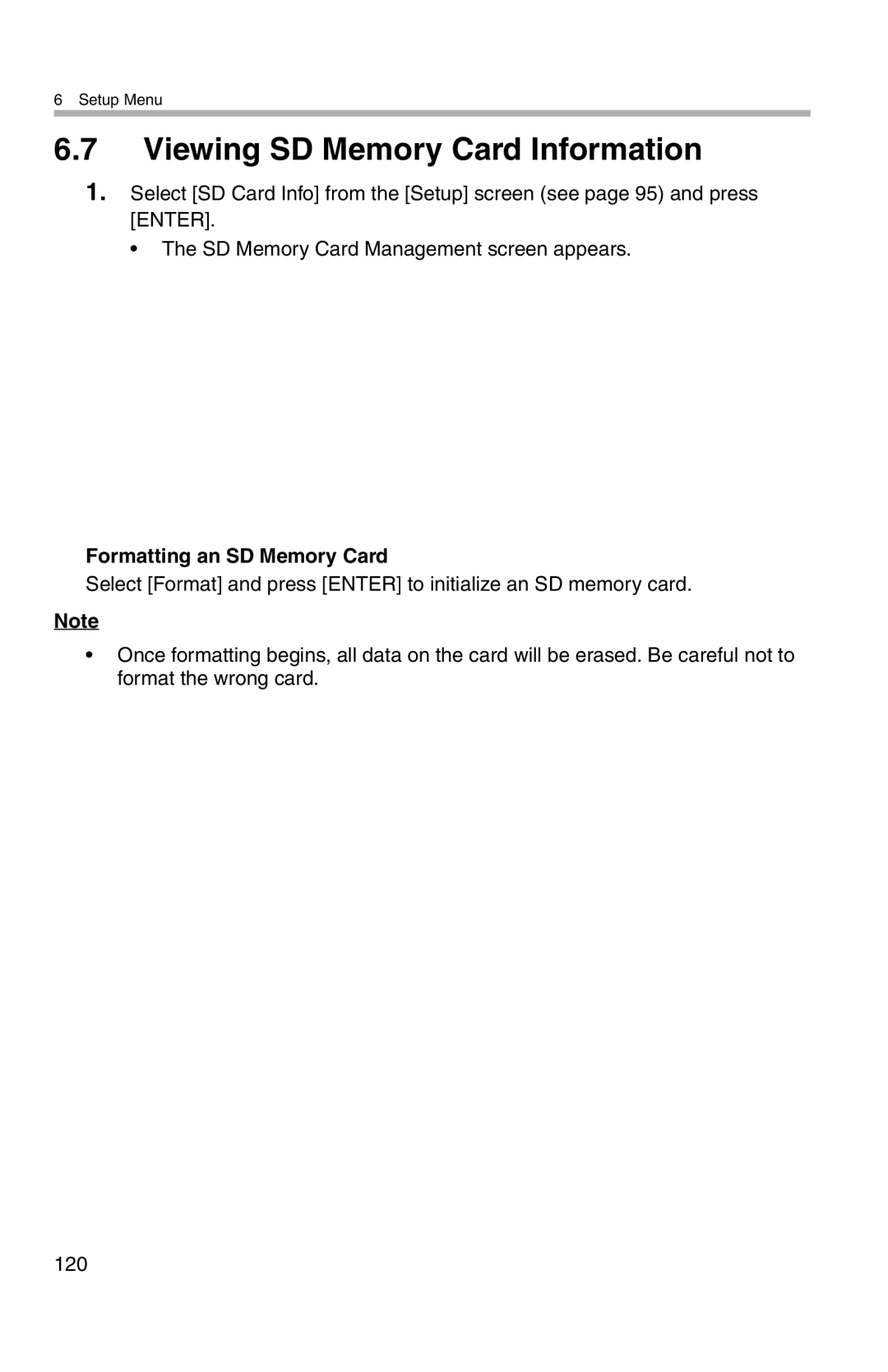 Panasonic BL-WV10A operating instructions Viewing SD Memory Card Information, Formatting an SD Memory Card 