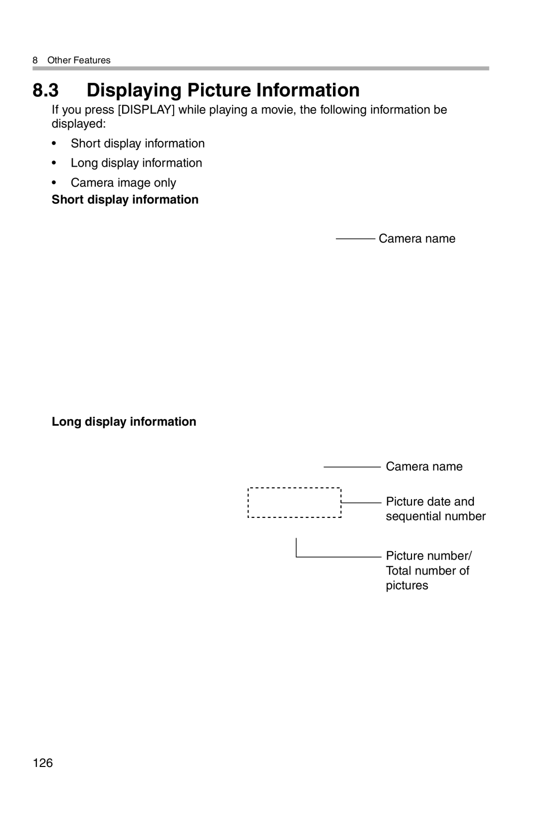 Panasonic BL-WV10A operating instructions Displaying Picture Information, Picture number/ Total number of pictures 126 