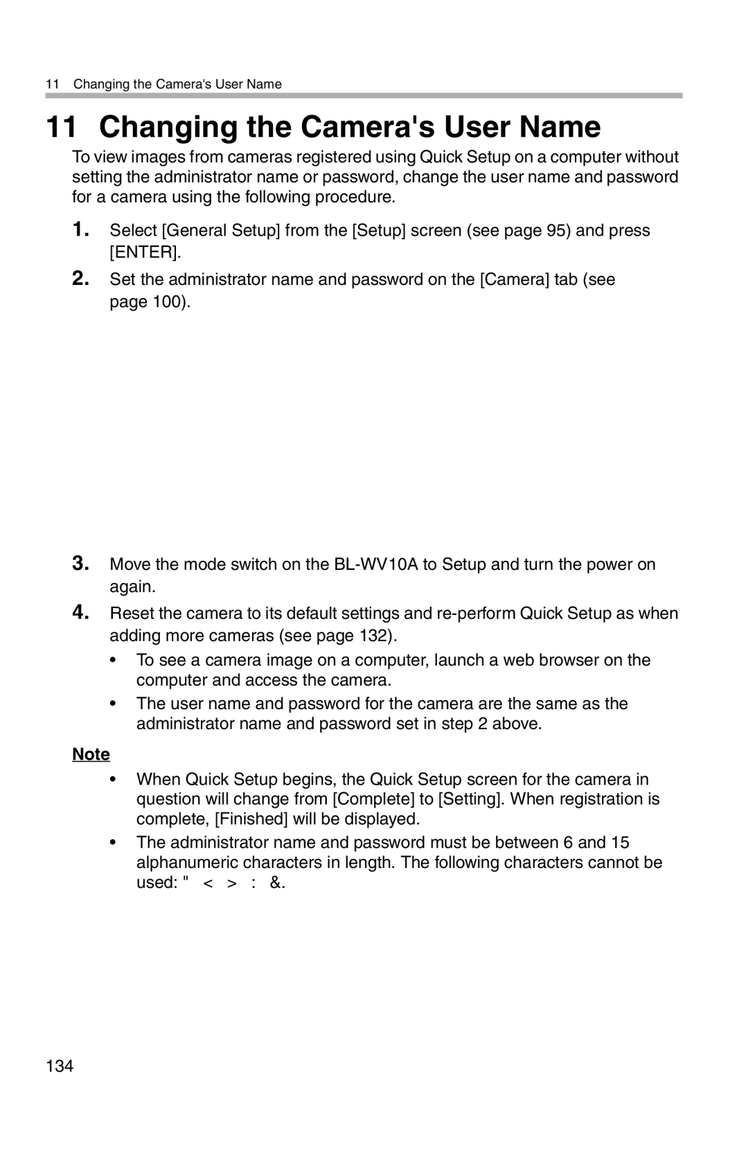 Panasonic BL-WV10A operating instructions Changing the Cameras User Name 