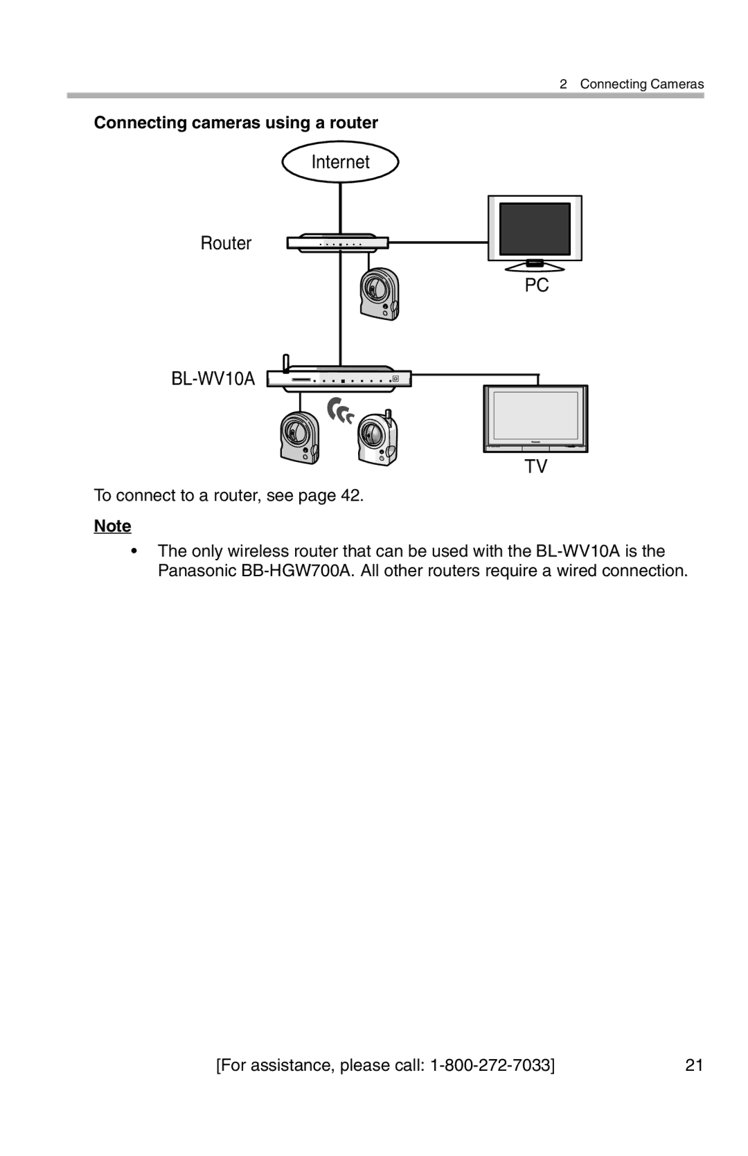 Panasonic BL-WV10A operating instructions Connecting cameras using a router, To connect to a router, see 