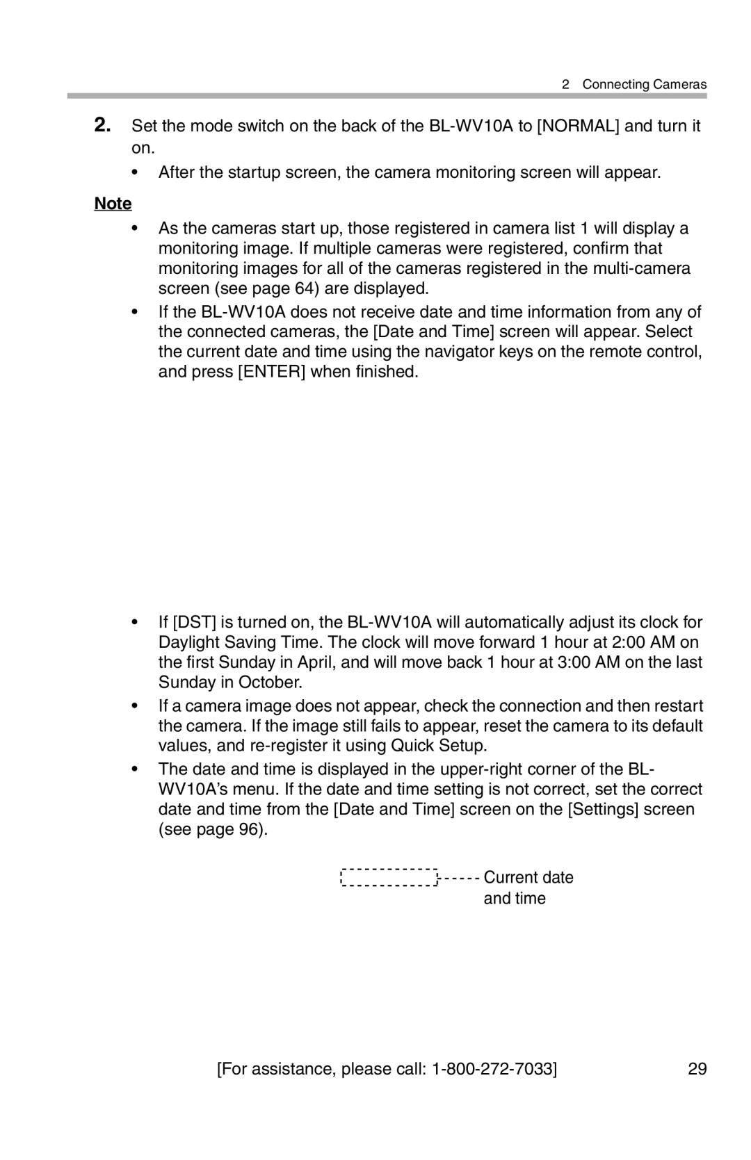 Panasonic BL-WV10A operating instructions Connecting Cameras 