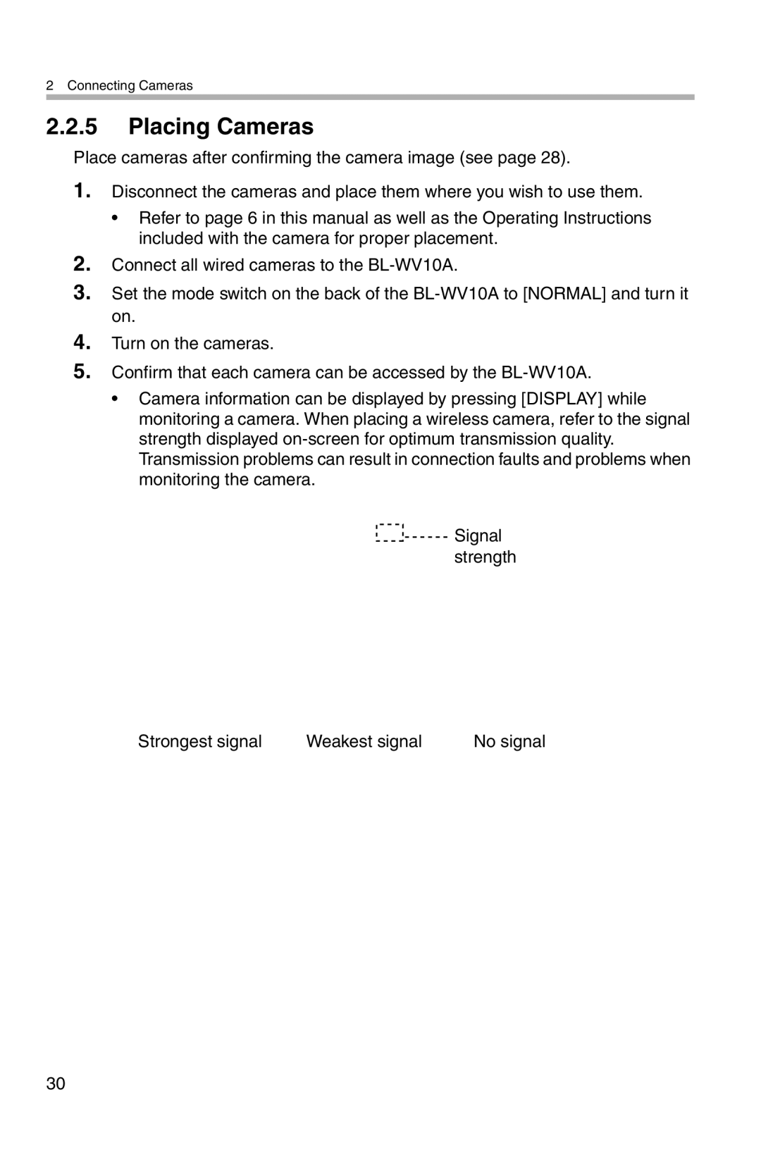 Panasonic BL-WV10A operating instructions Placing Cameras 