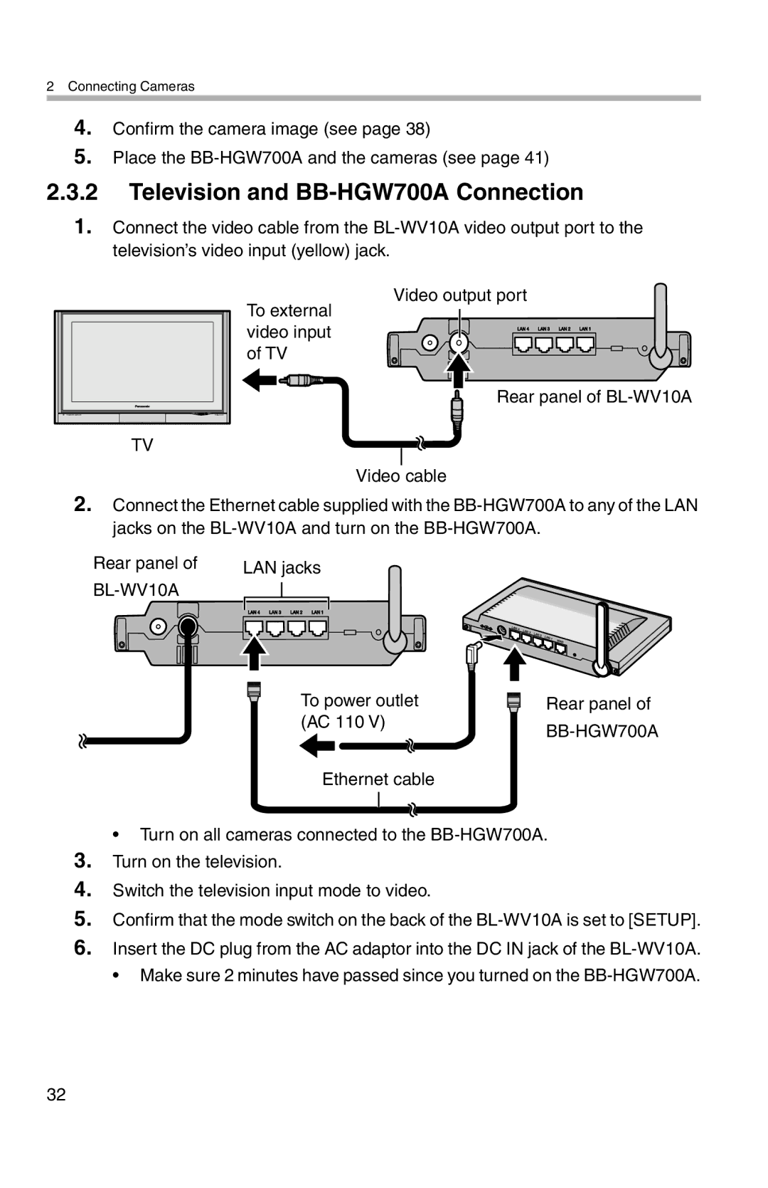 Panasonic BL-WV10A operating instructions Television and BB-HGW700A Connection, To power outlet, AC 110 