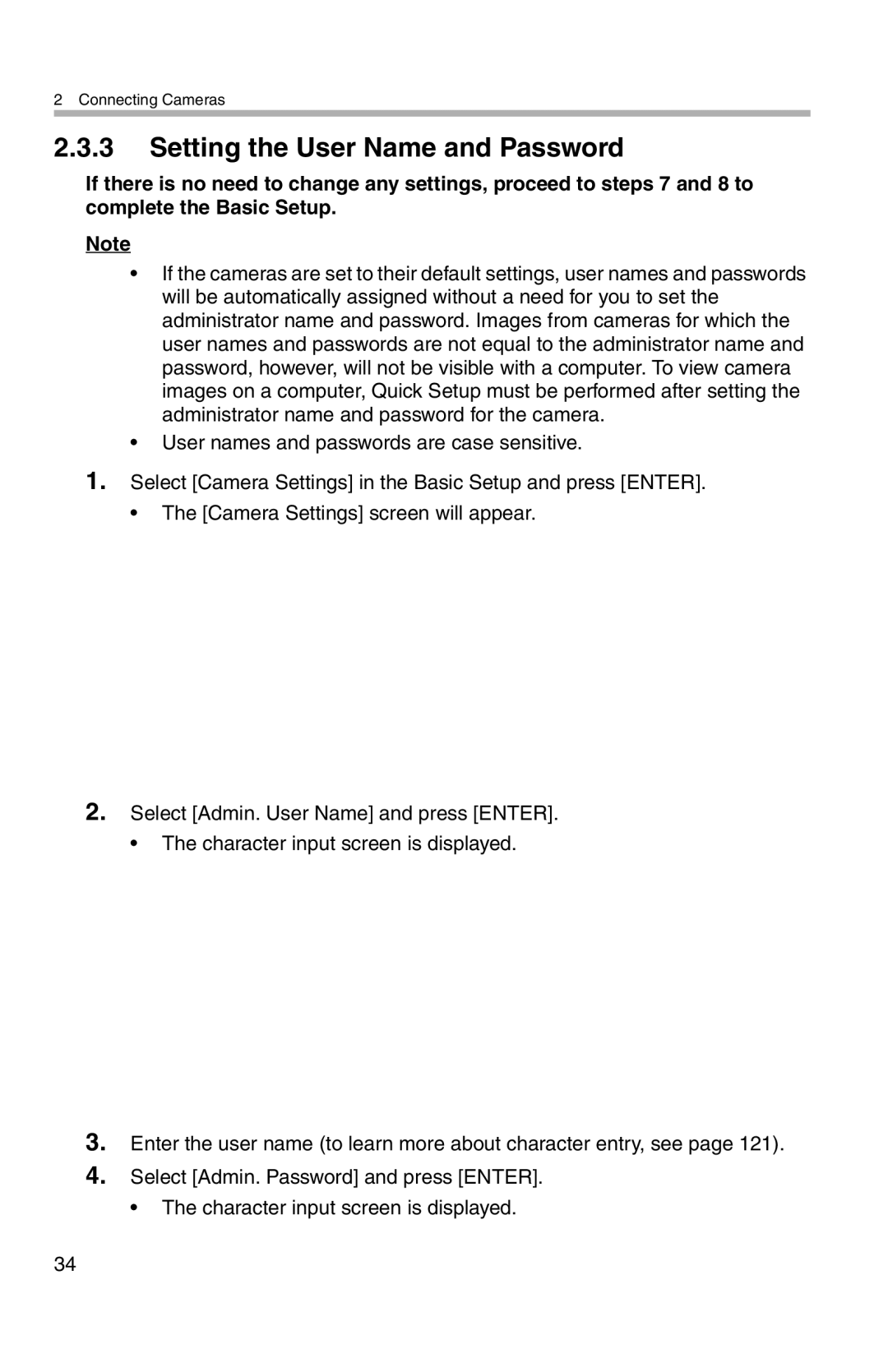 Panasonic BL-WV10A operating instructions Setting the User Name and Password 