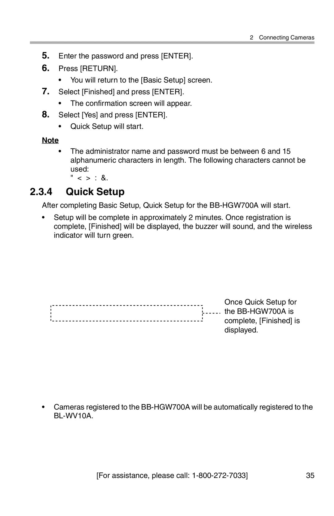 Panasonic BL-WV10A operating instructions Quick Setup 