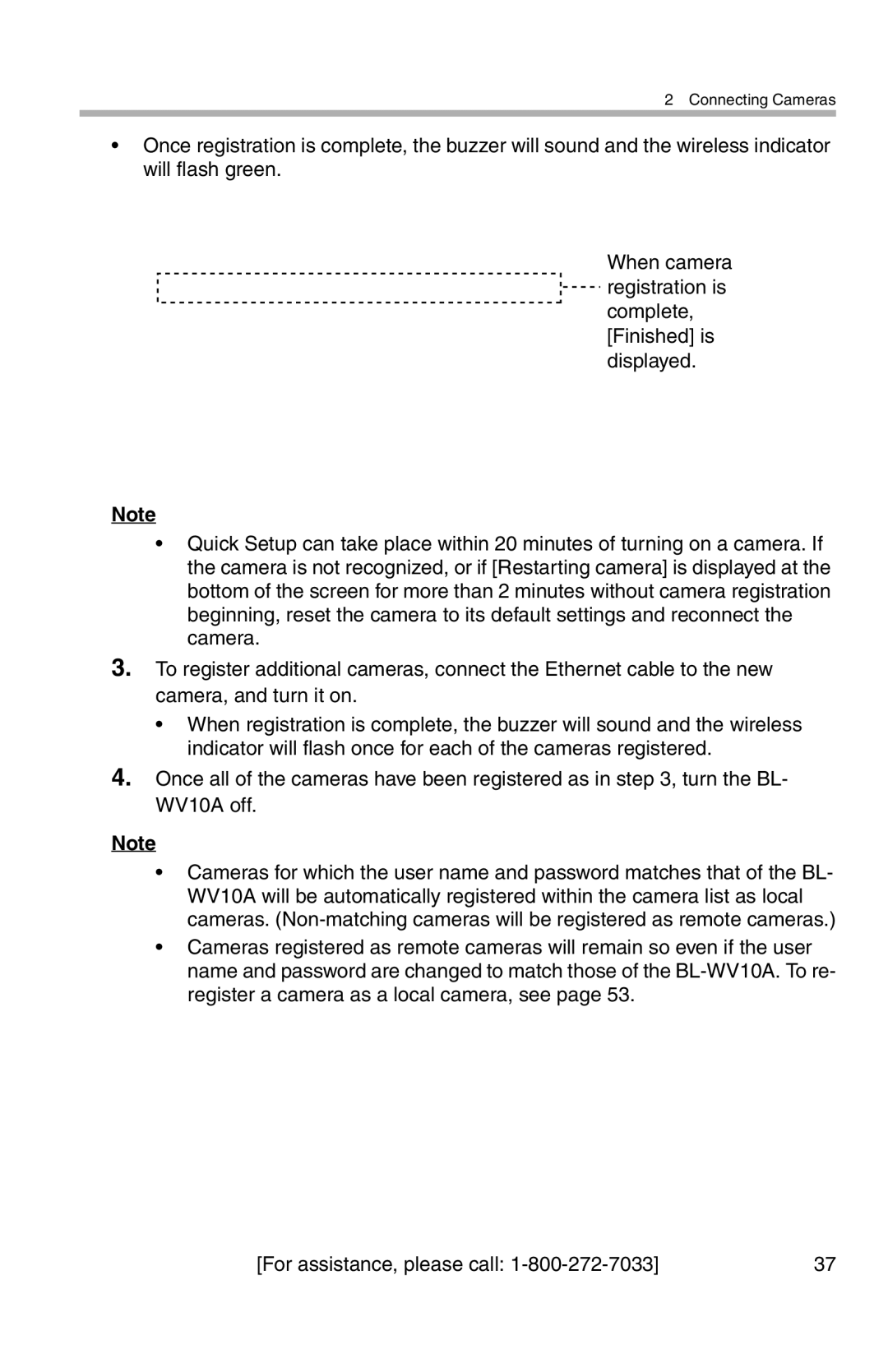 Panasonic BL-WV10A operating instructions Connecting Cameras 