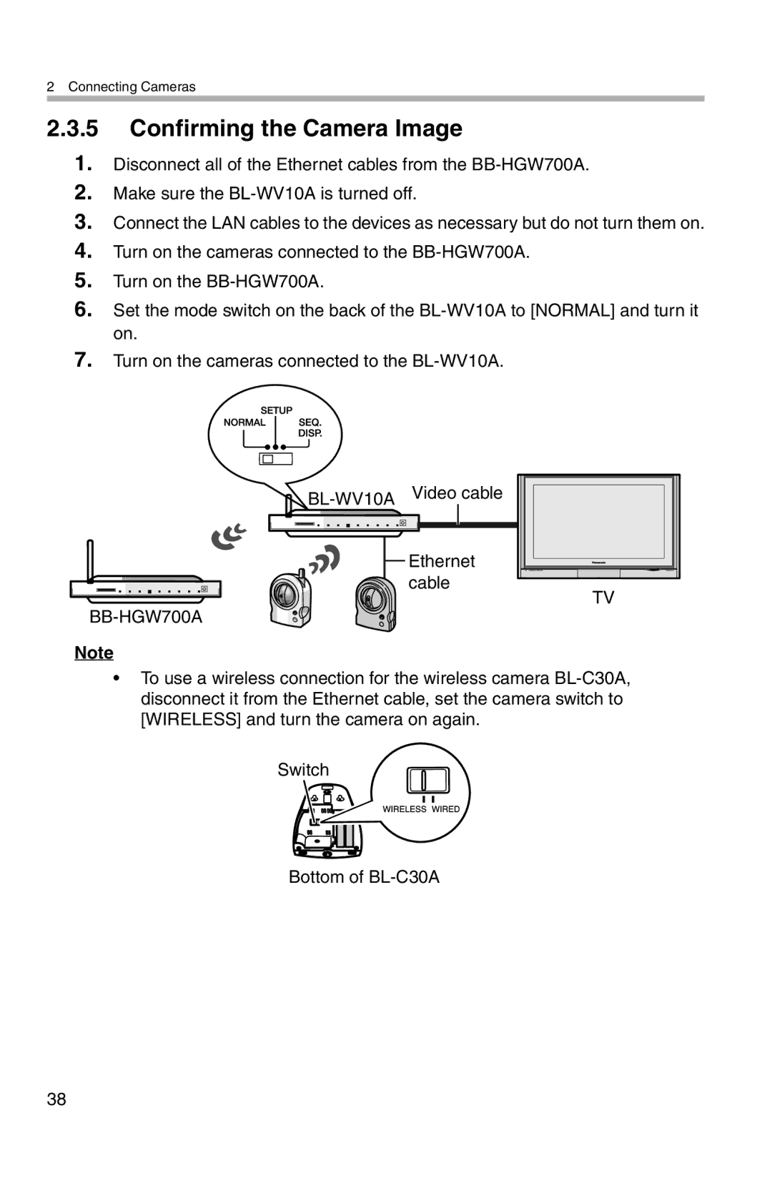 Panasonic BL-WV10A operating instructions Confirming the Camera Image 