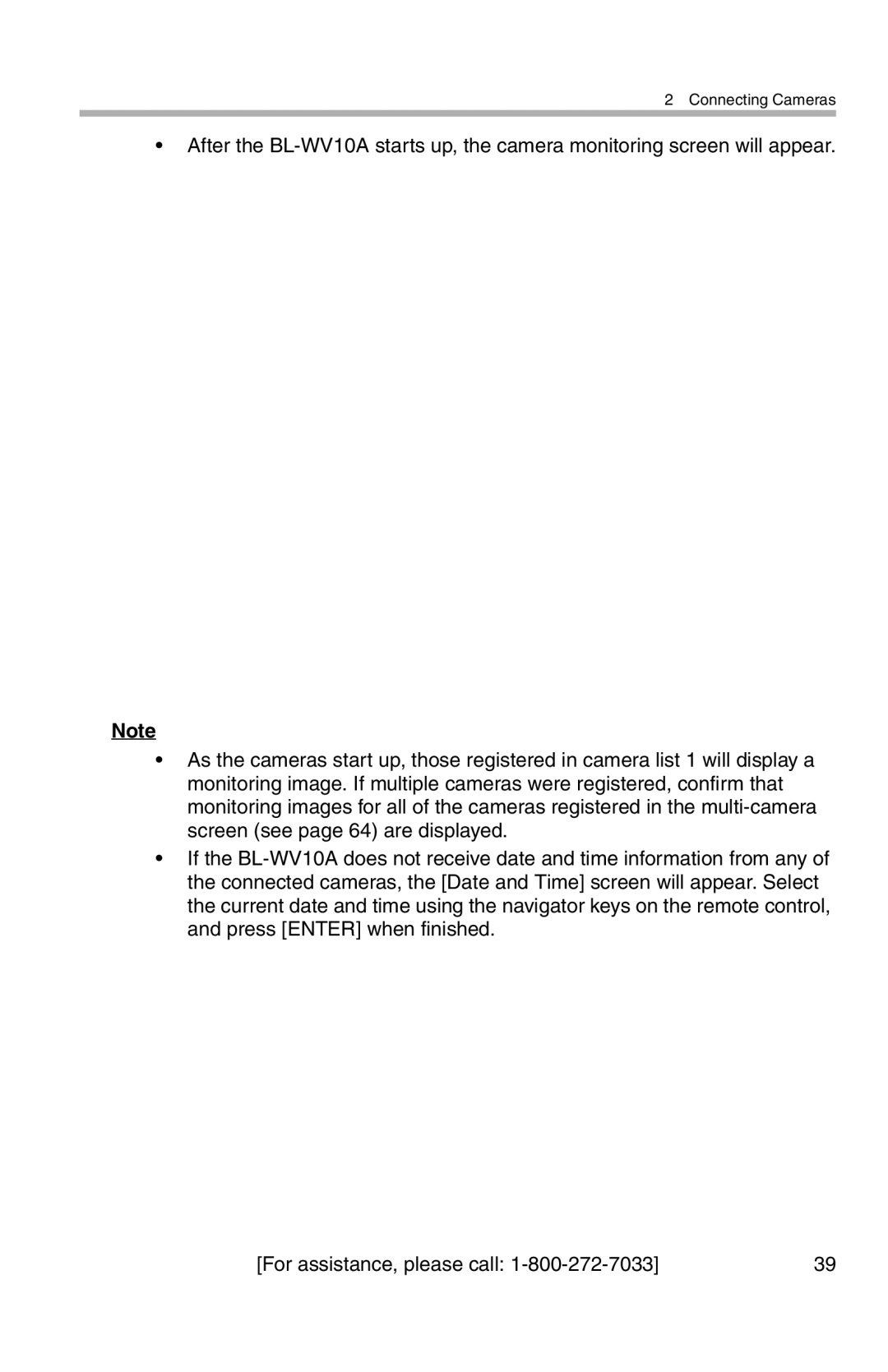 Panasonic BL-WV10A operating instructions Connecting Cameras 