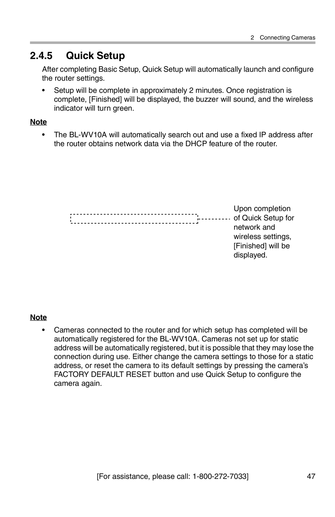 Panasonic BL-WV10A operating instructions Quick Setup 