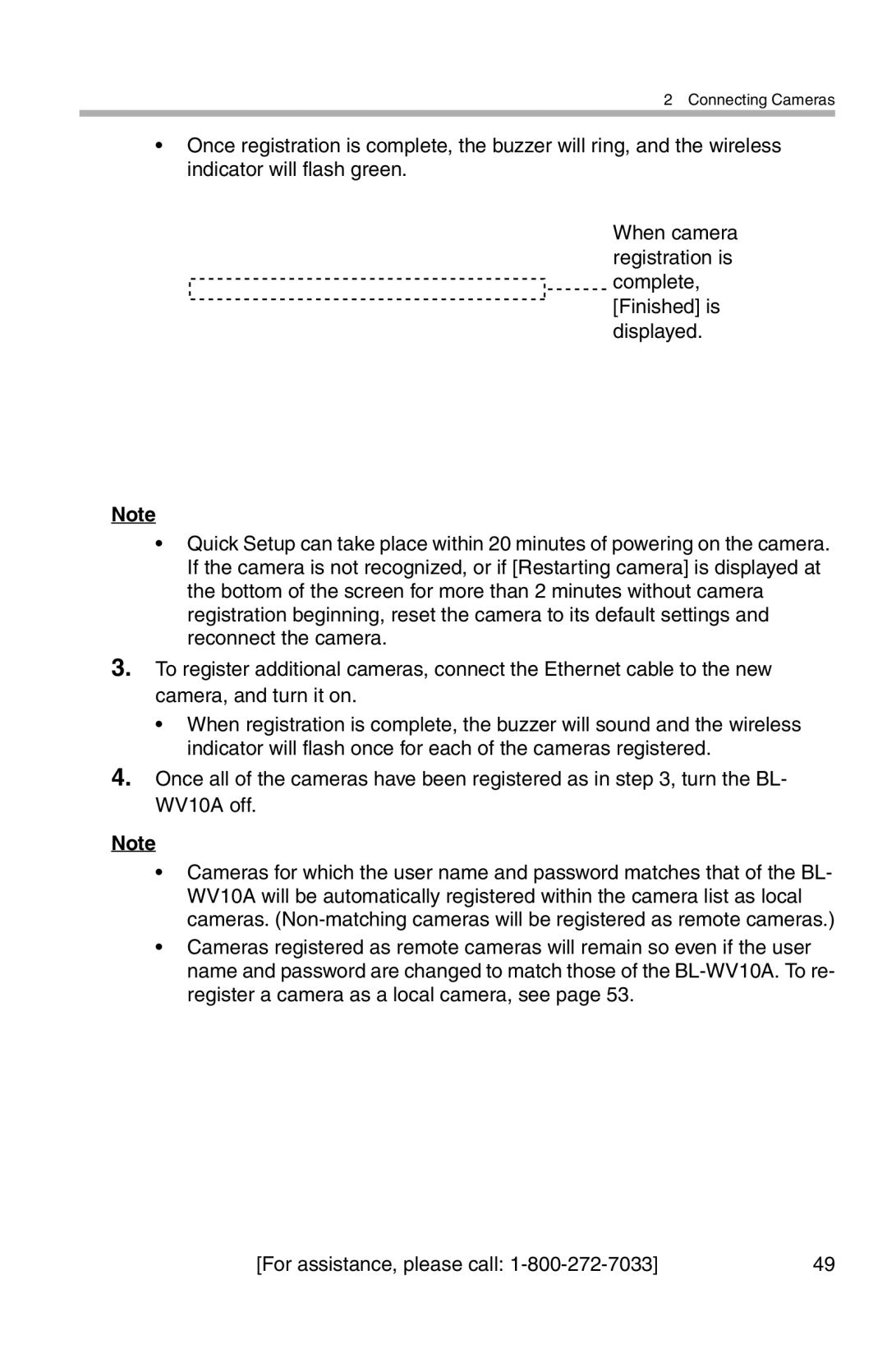 Panasonic BL-WV10A operating instructions Connecting Cameras 