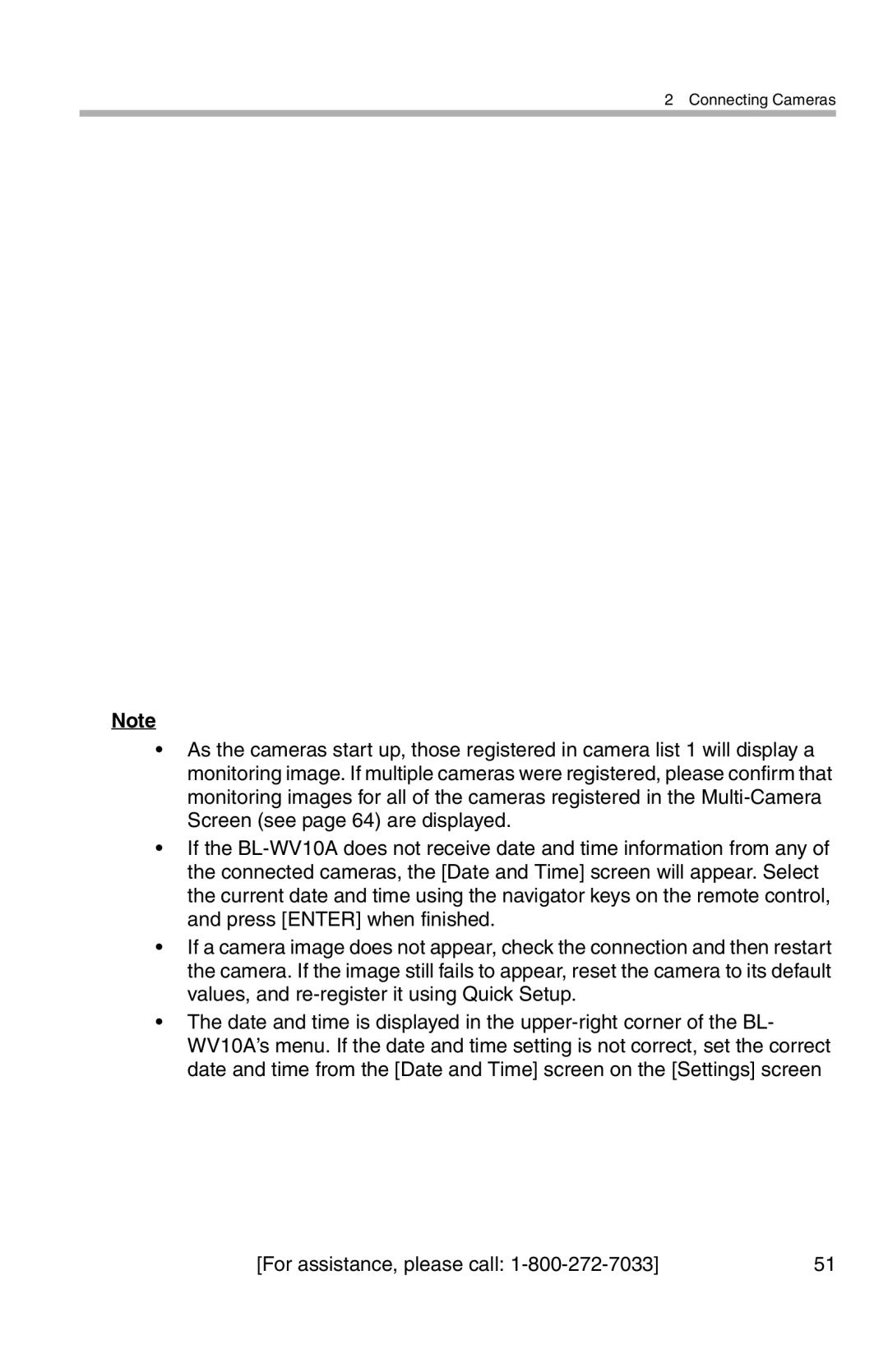 Panasonic BL-WV10A operating instructions For assistance, please call 