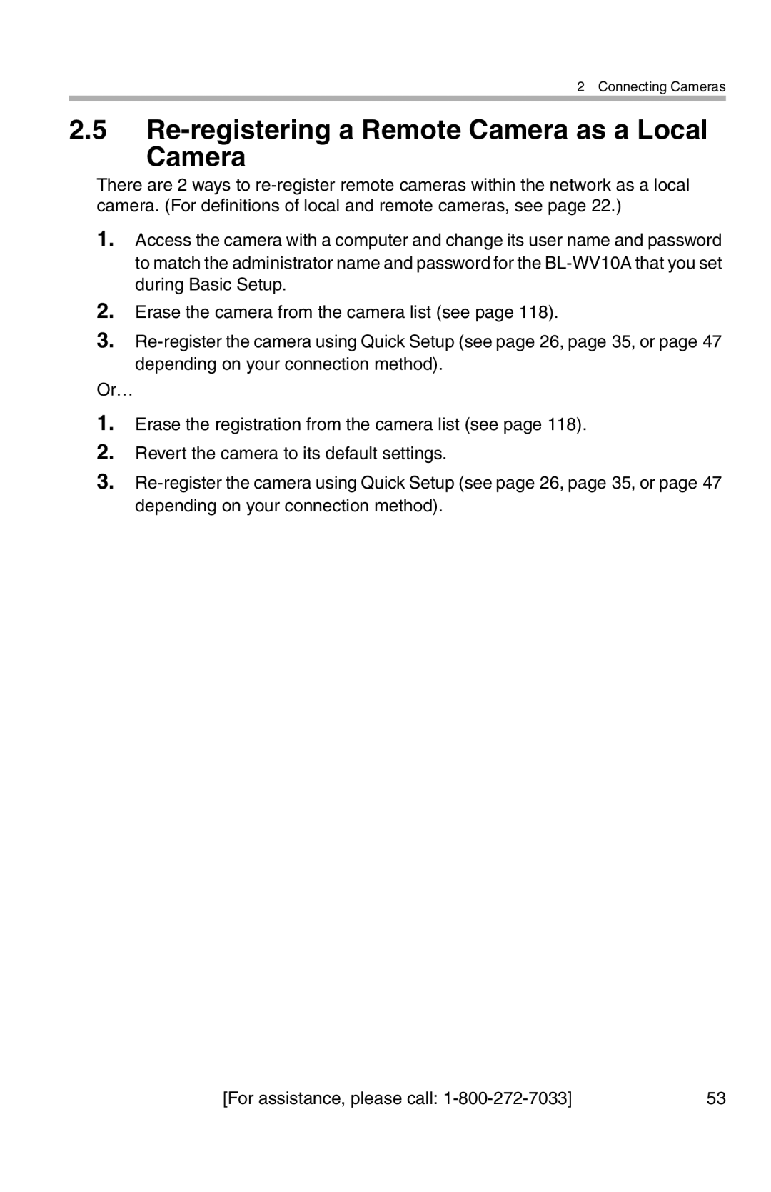 Panasonic BL-WV10A operating instructions Re-registering a Remote Camera as a Local 