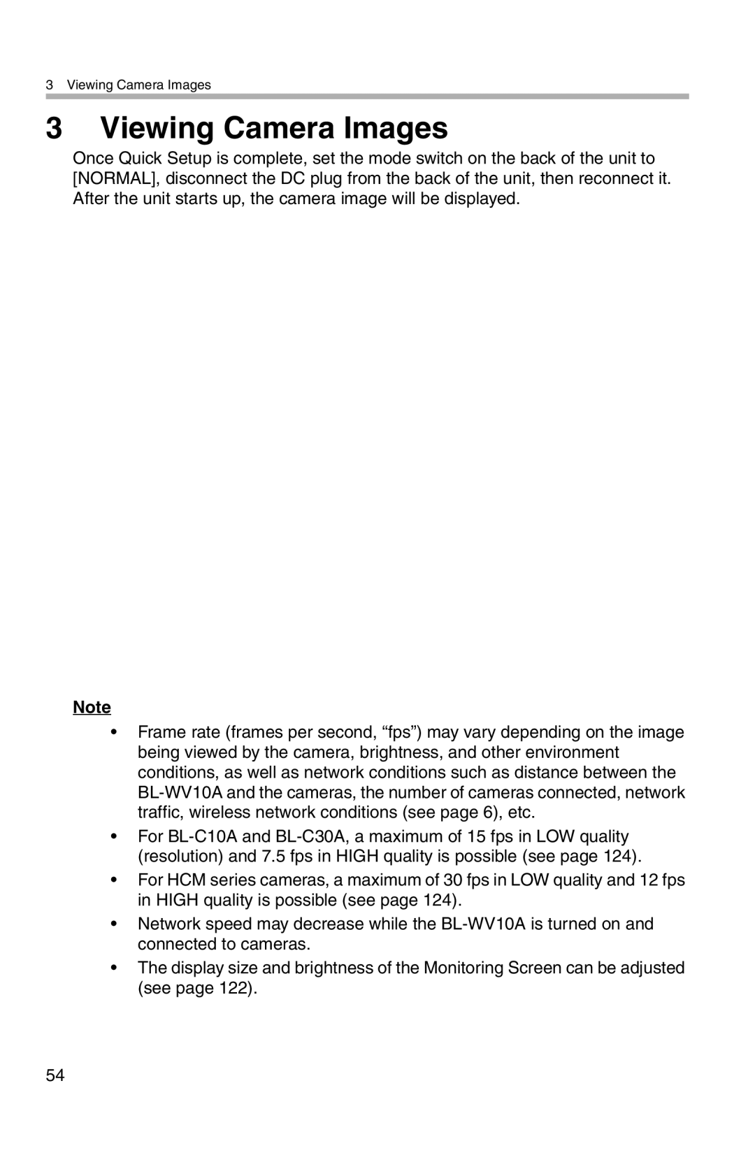 Panasonic BL-WV10A operating instructions Viewing Camera Images 