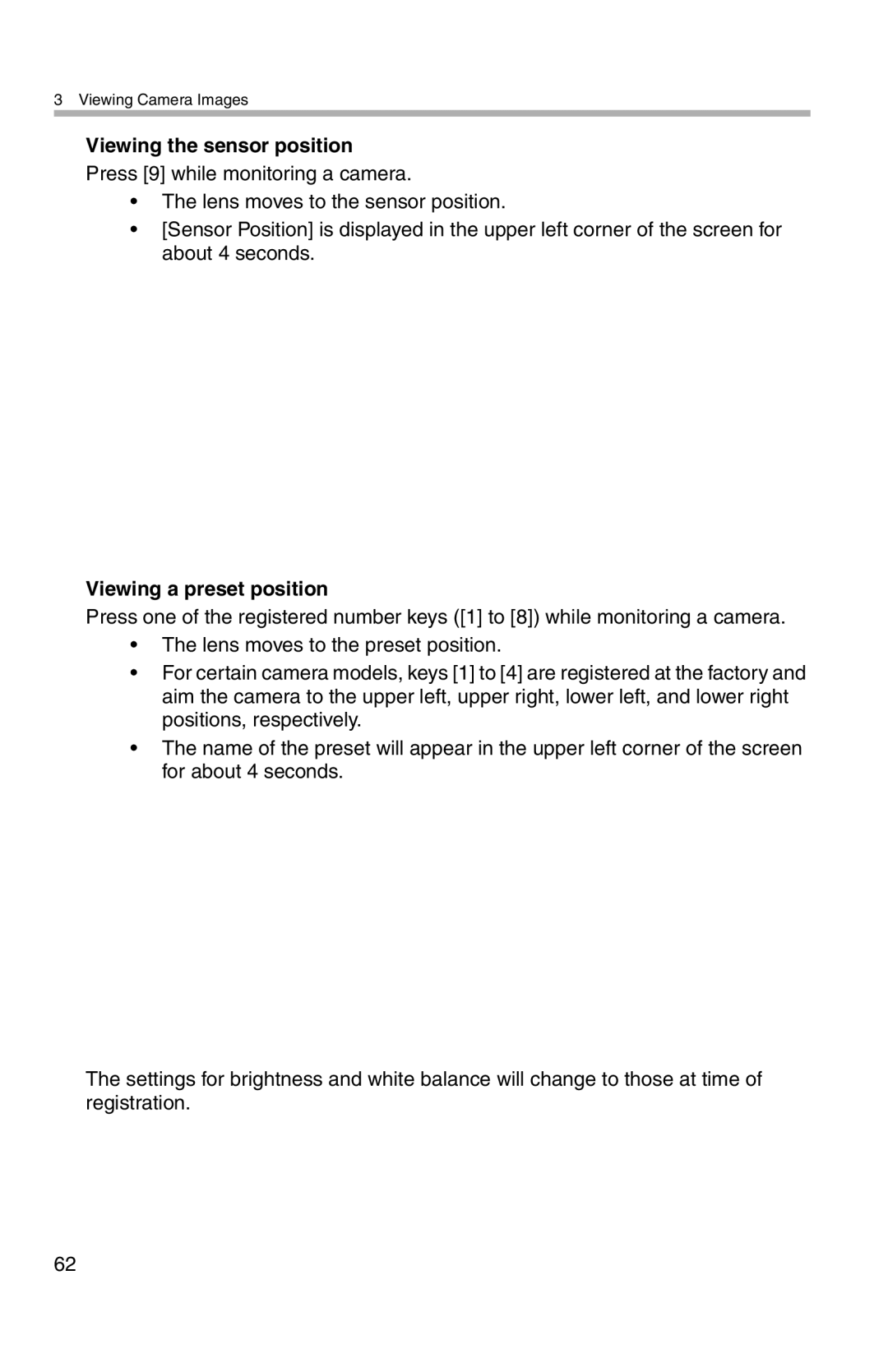 Panasonic BL-WV10A operating instructions Viewing the sensor position, Viewing a preset position 