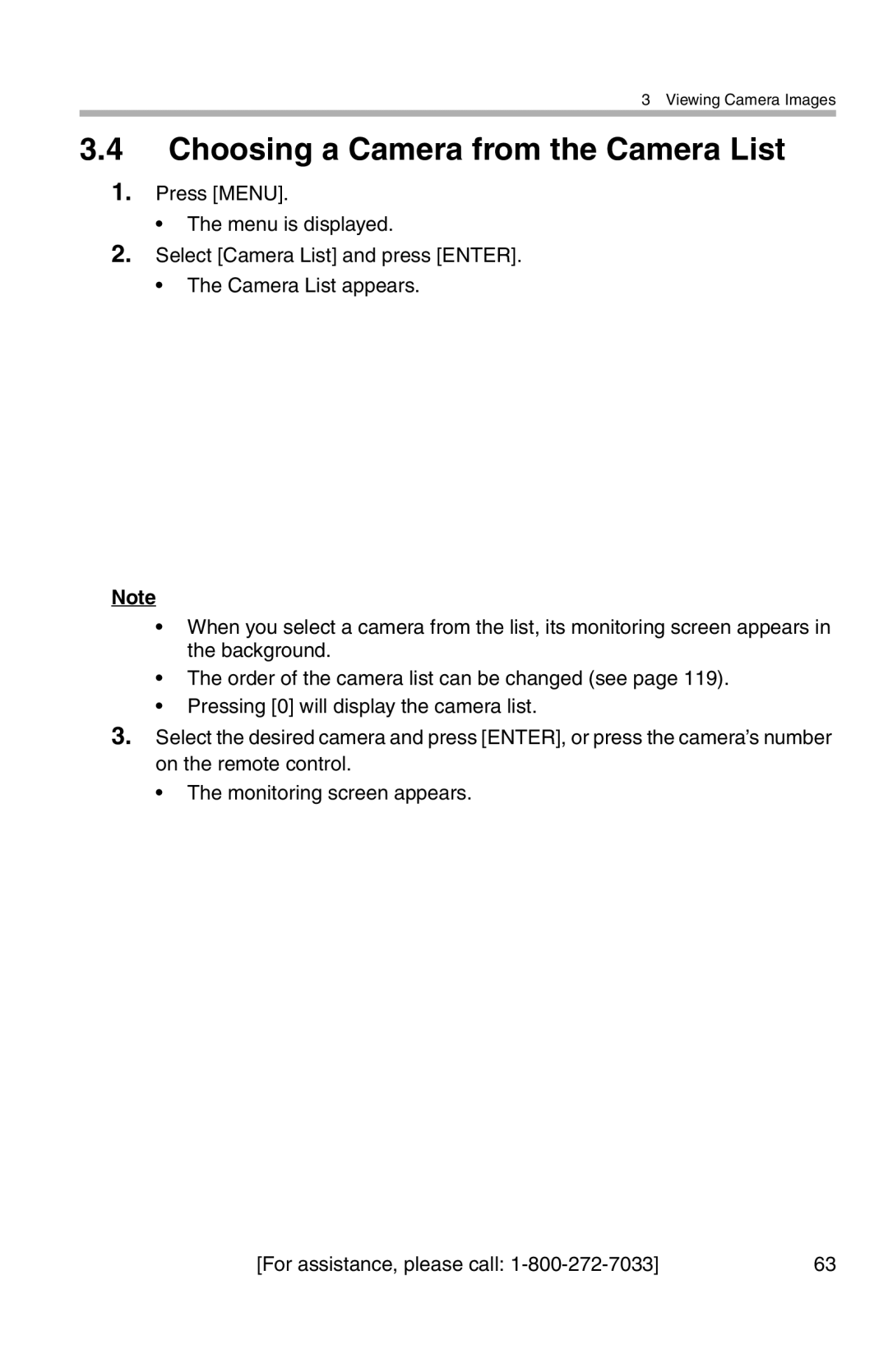 Panasonic BL-WV10A operating instructions Choosing a Camera from the Camera List 