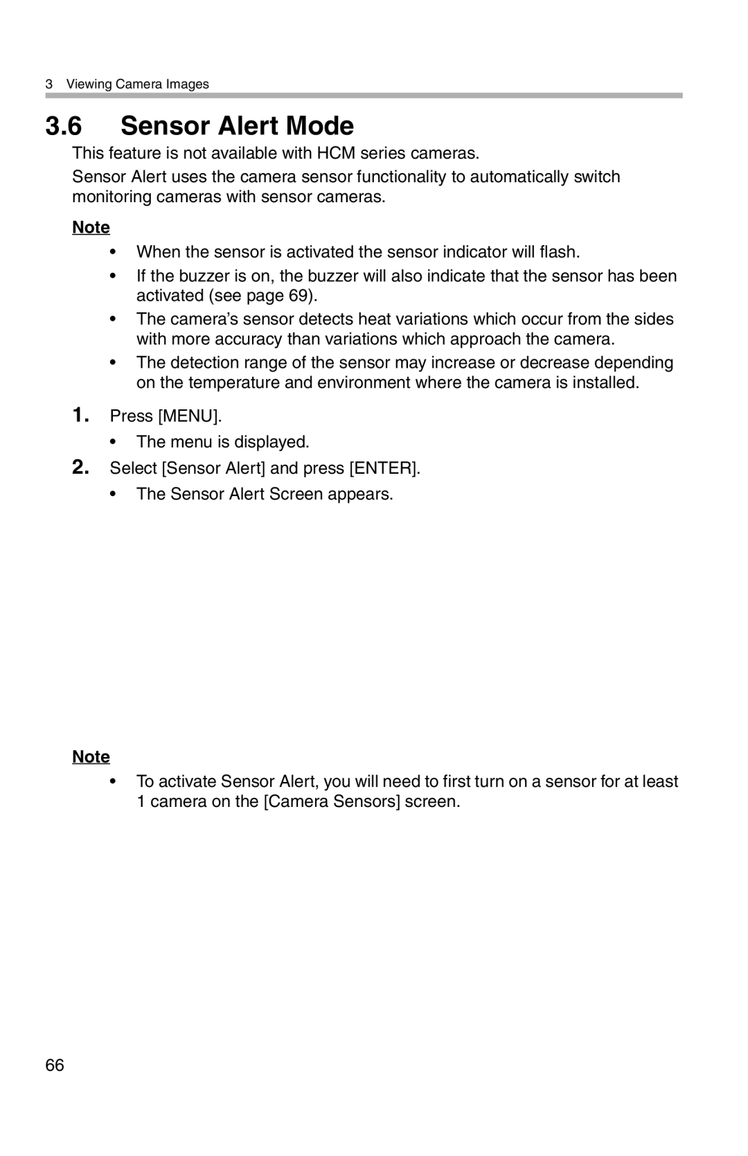 Panasonic BL-WV10A operating instructions Sensor Alert Mode 