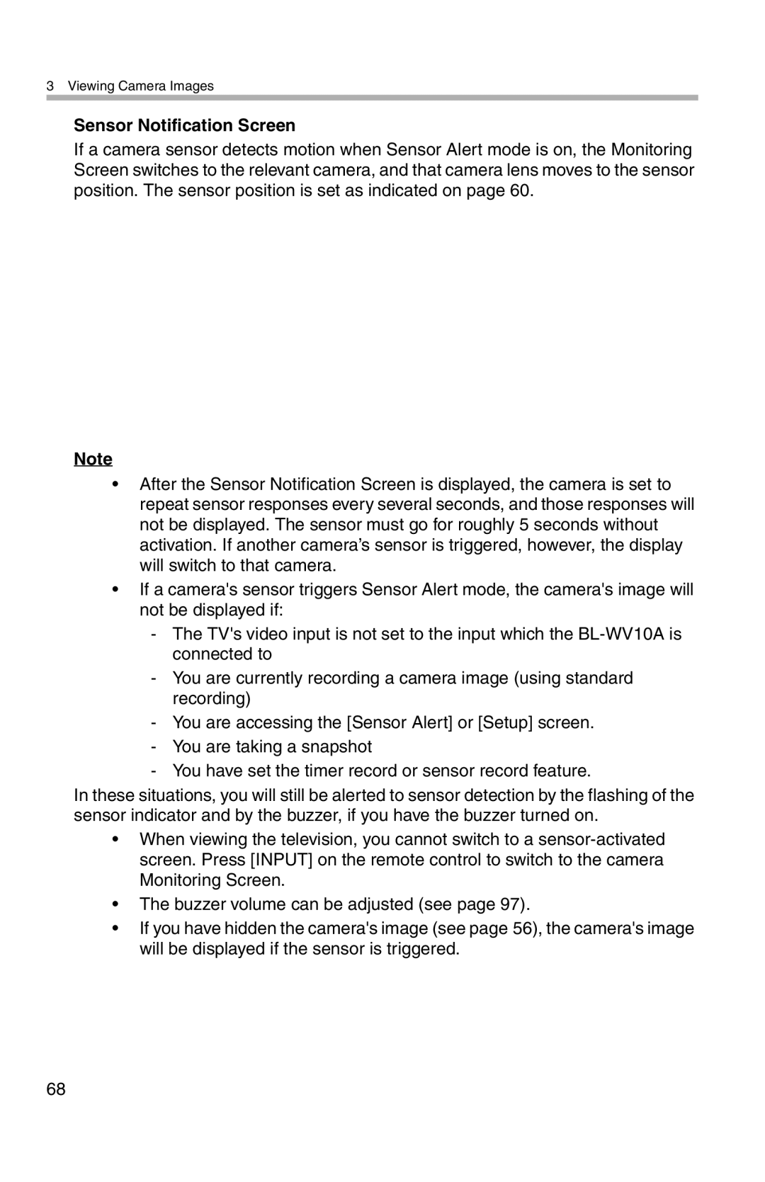 Panasonic BL-WV10A operating instructions Sensor Notification Screen 