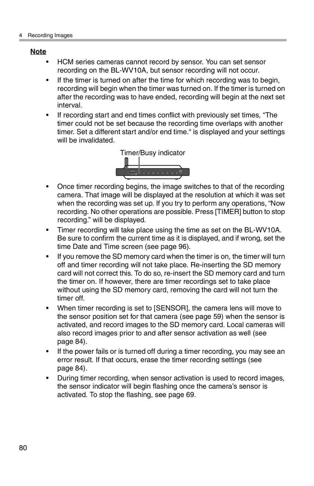 Panasonic BL-WV10A operating instructions Recording Images 