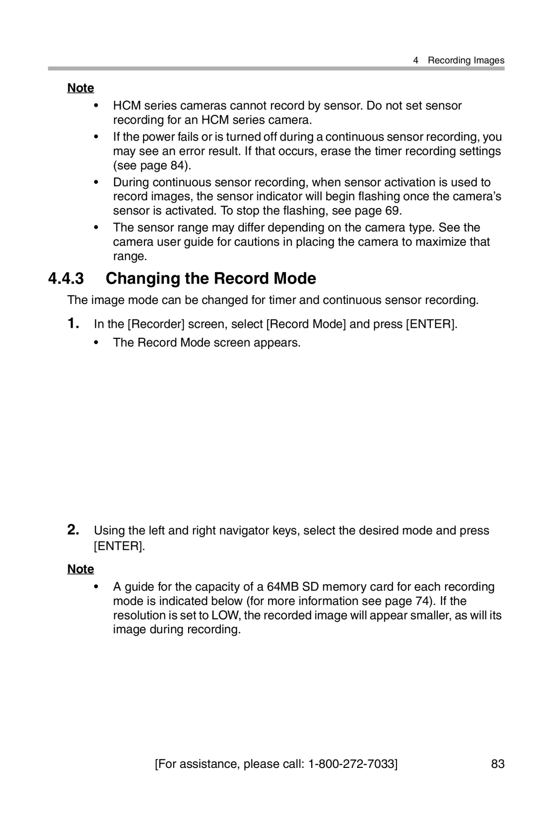 Panasonic BL-WV10A operating instructions Changing the Record Mode 