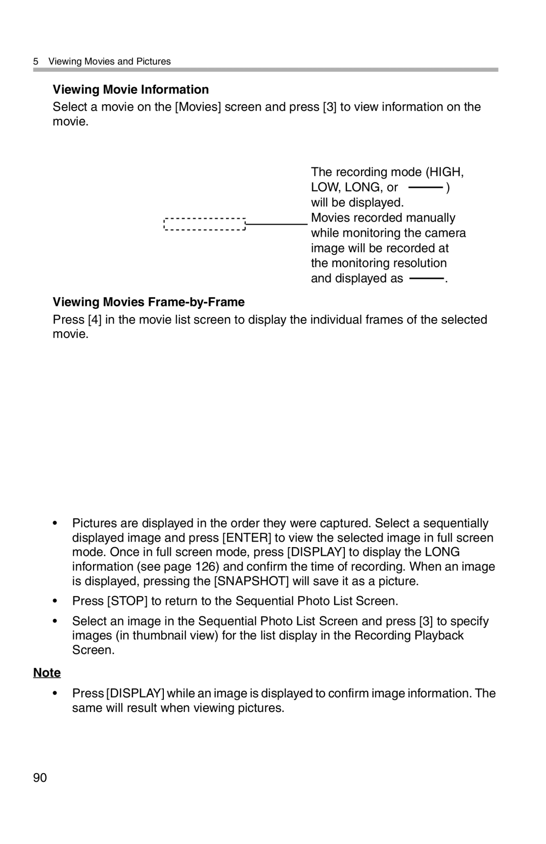 Panasonic BL-WV10A operating instructions Viewing Movie Information, Displayed as, Viewing Movies Frame-by-Frame 